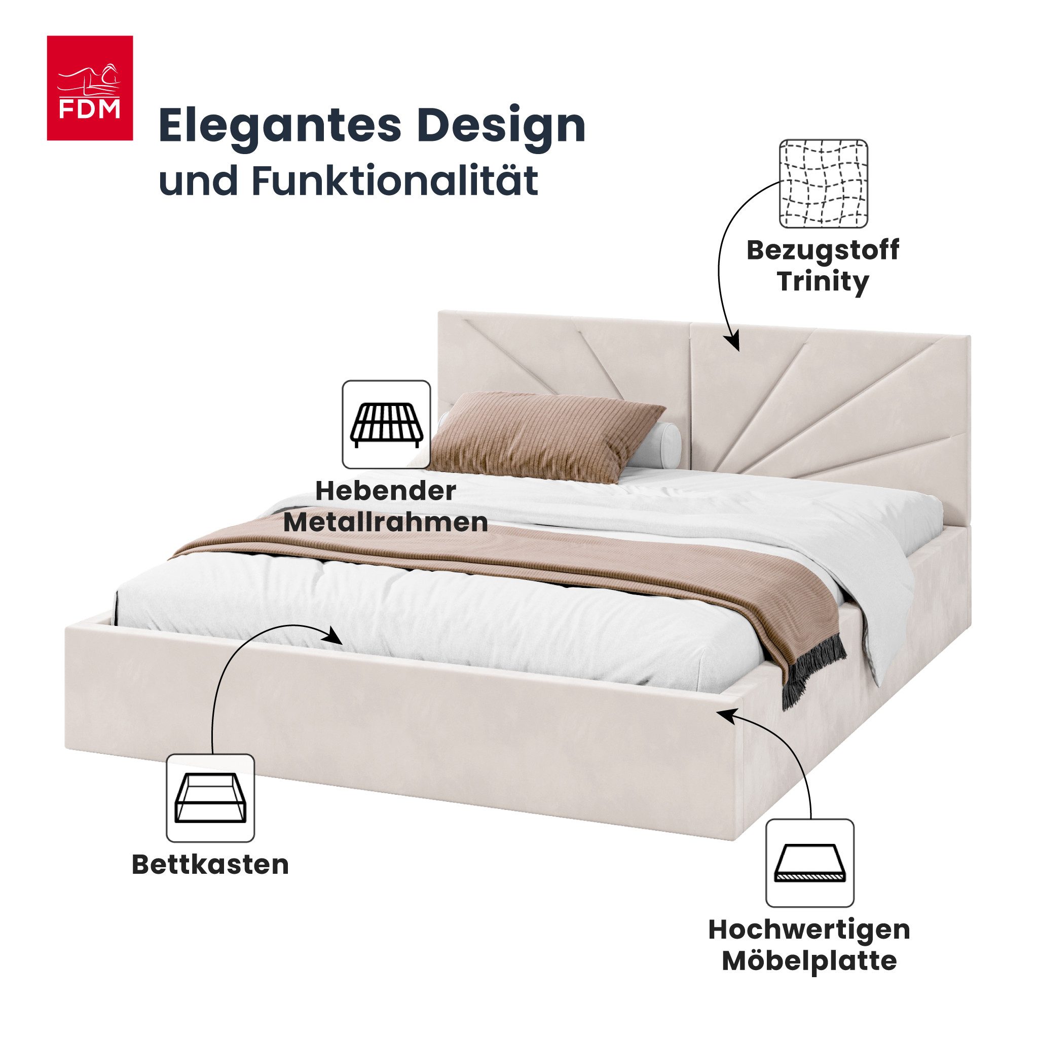 FDM Polsterbett SUNSET Bettgestell MADE IN EU - mit hochwertigem Velours Be günstig online kaufen
