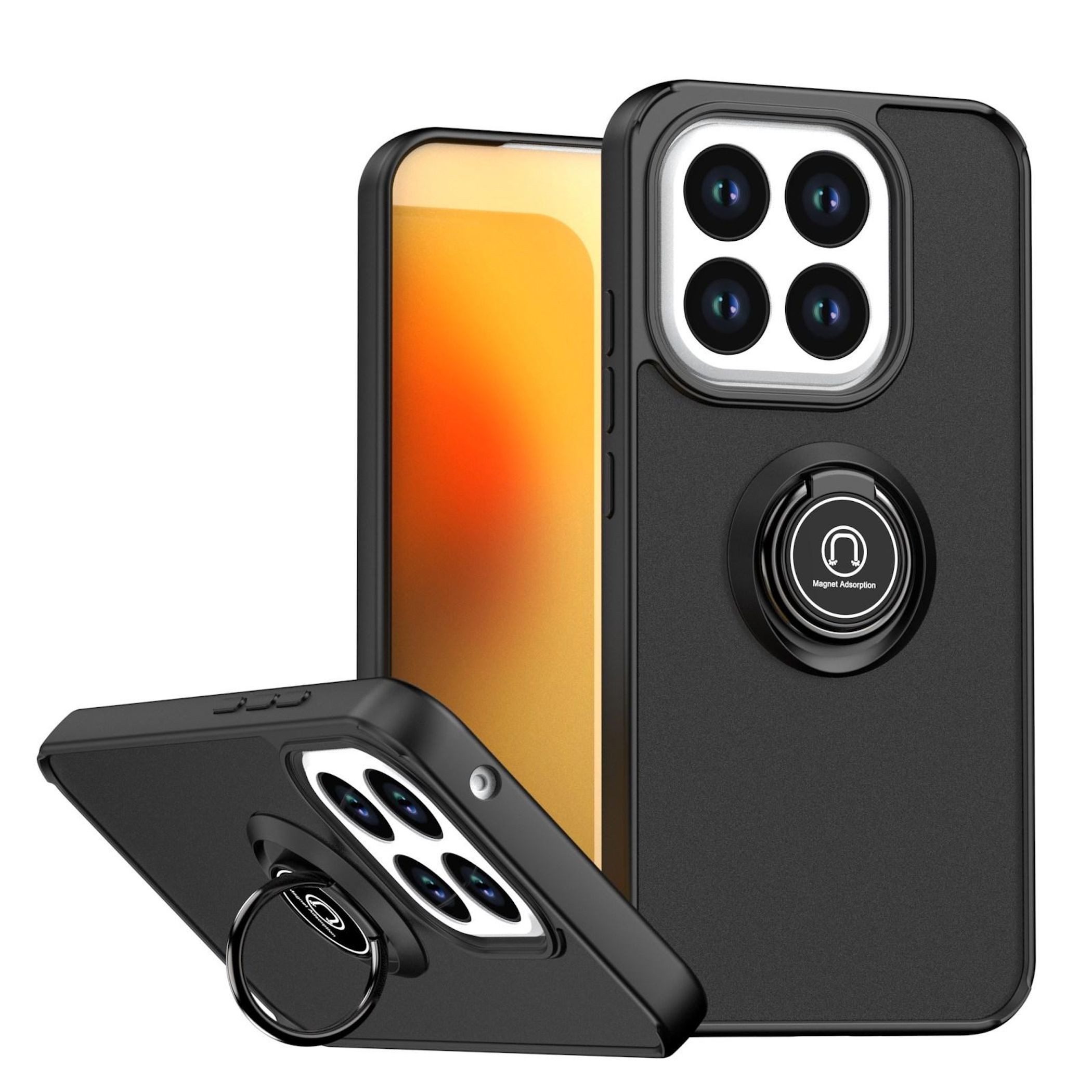 Wigento Handyhülle Für Xiaomi 15T 5G Q Shadow Series Design TPU + PC Schutz Hülle Schwarz, Magnetringhalter stoßfestes Hybrid Material
