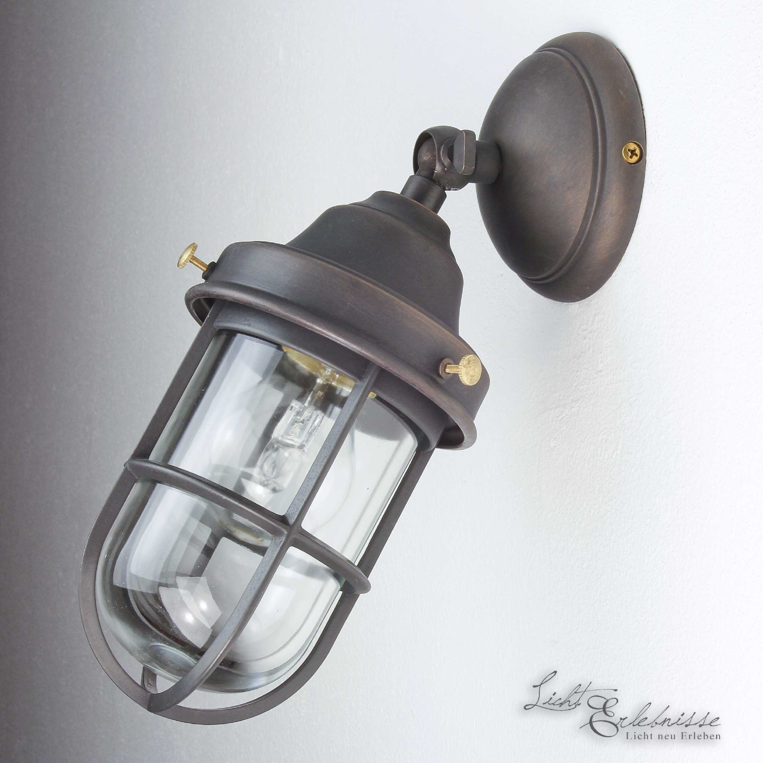 Licht-Erlebnisse Außen-Wandleuchte APPLIQUE OUTDOOR 182, ohne Leuchtmittel, AußenWandlampe Messing bronziert Premium Terrasse Lampe