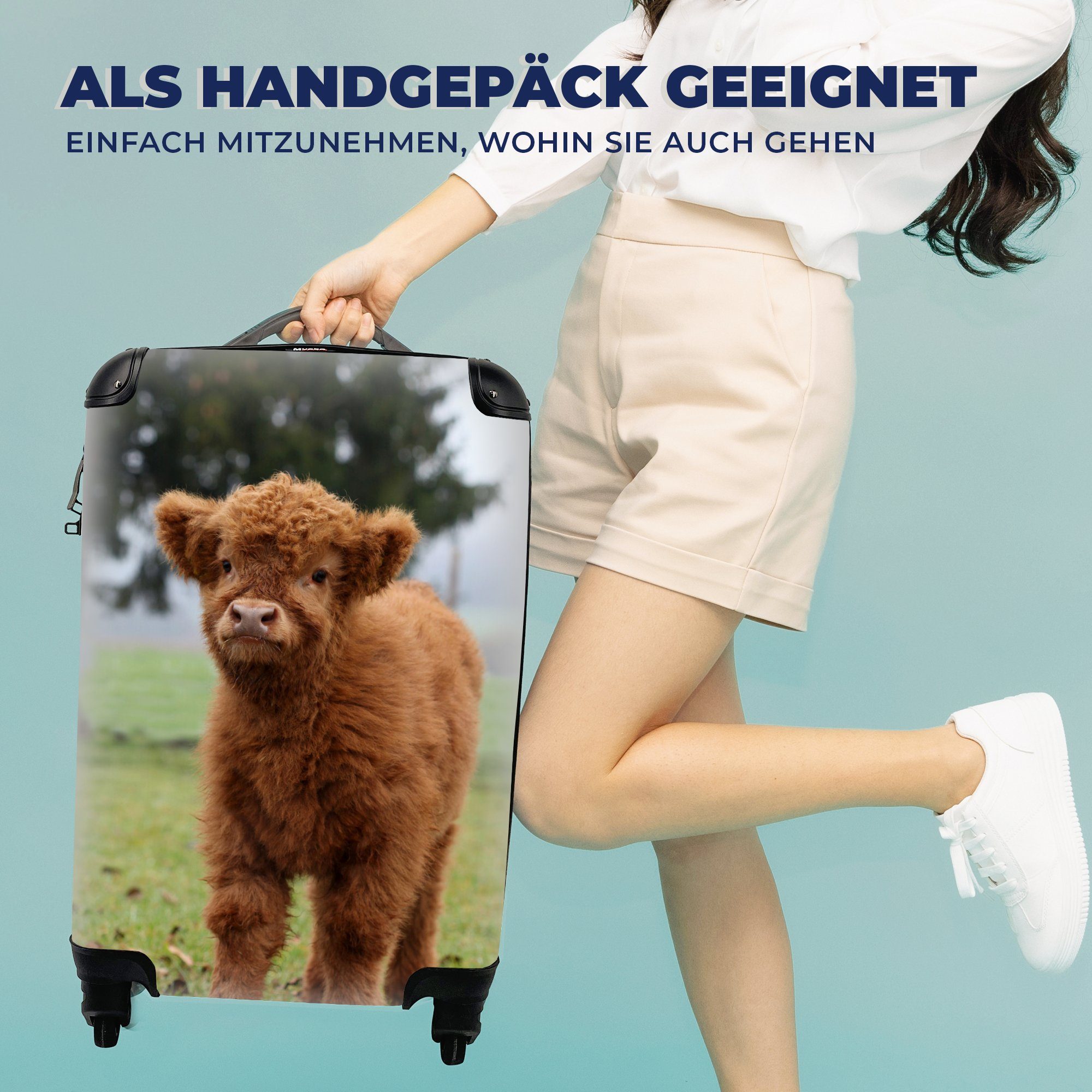 4 Schottische - Handgepäck Gras Highlander für Reisekoffer Reisetasche MuchoWow Trolley, rollen, Ferien, Handgepäckkoffer - mit Rollen, Natur,