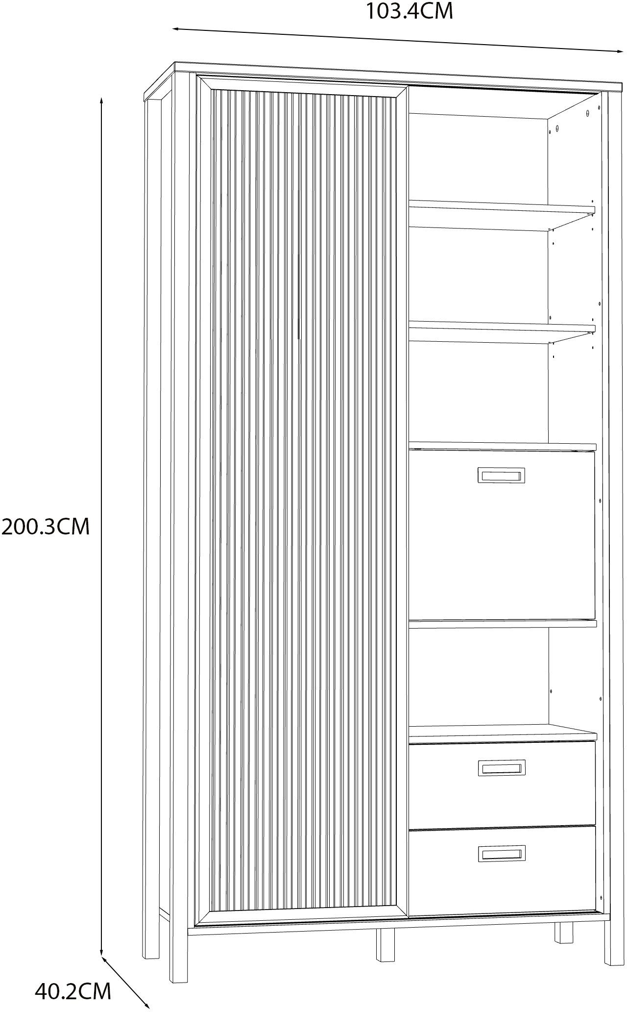 FORTE Highboard Jytana, Höhe 200,3 cm, Schiebetüre mit Lamellenoptik, Mauvella Eiche / Schwarz