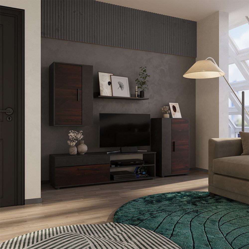 Vicco Wohnwand Berno, Braun/Anthrazit, 4er Set, (4-St., 4-er Set)