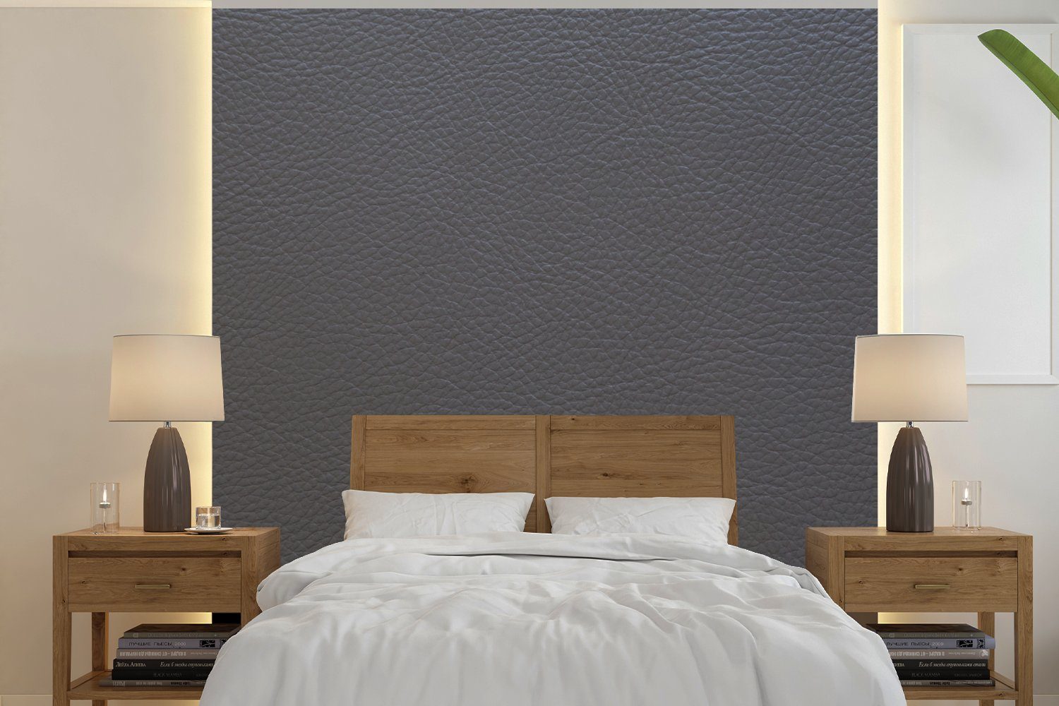 MuchoWow Fototapete Leder - Strukturiert - Leder-Optik - Grau, Matt, bedruckt, Vliestapete für Wohnzimmer Schlafzimmer Küche, Fototapete, 220x220 cm