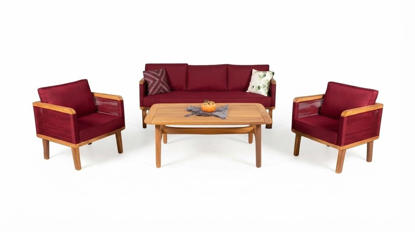 JVmoebel Gartenlounge-Set Beige Lounge Möbel mit Sofa, Couchtisch und Sesseln für den Garten, (4tlg. Gartenmöbel Set (Sofa 3 Sitzer + 2x Sessel + Couchtisch), Made in Europa