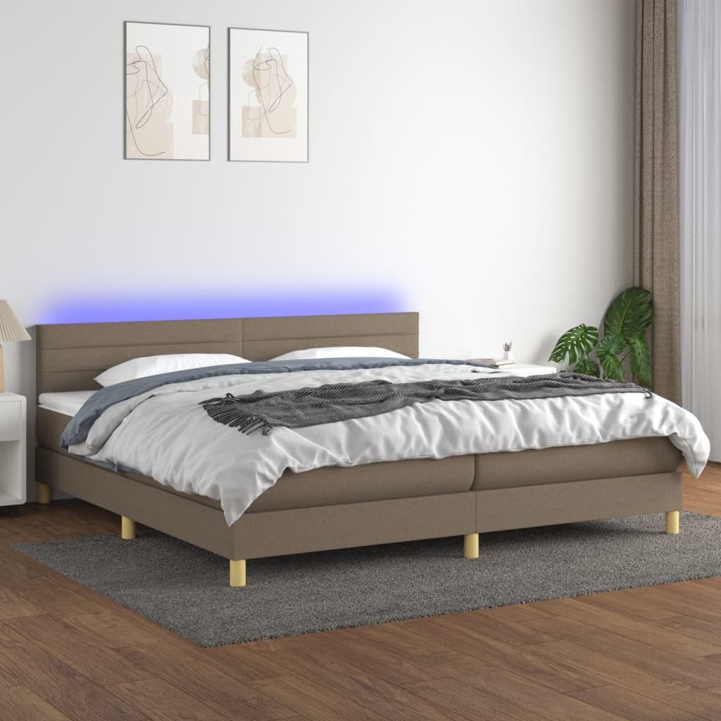 vidaXL Boxspringbett Boxspringbett mit Matratze LED Taupe 200x200 cm Stoff günstig online kaufen