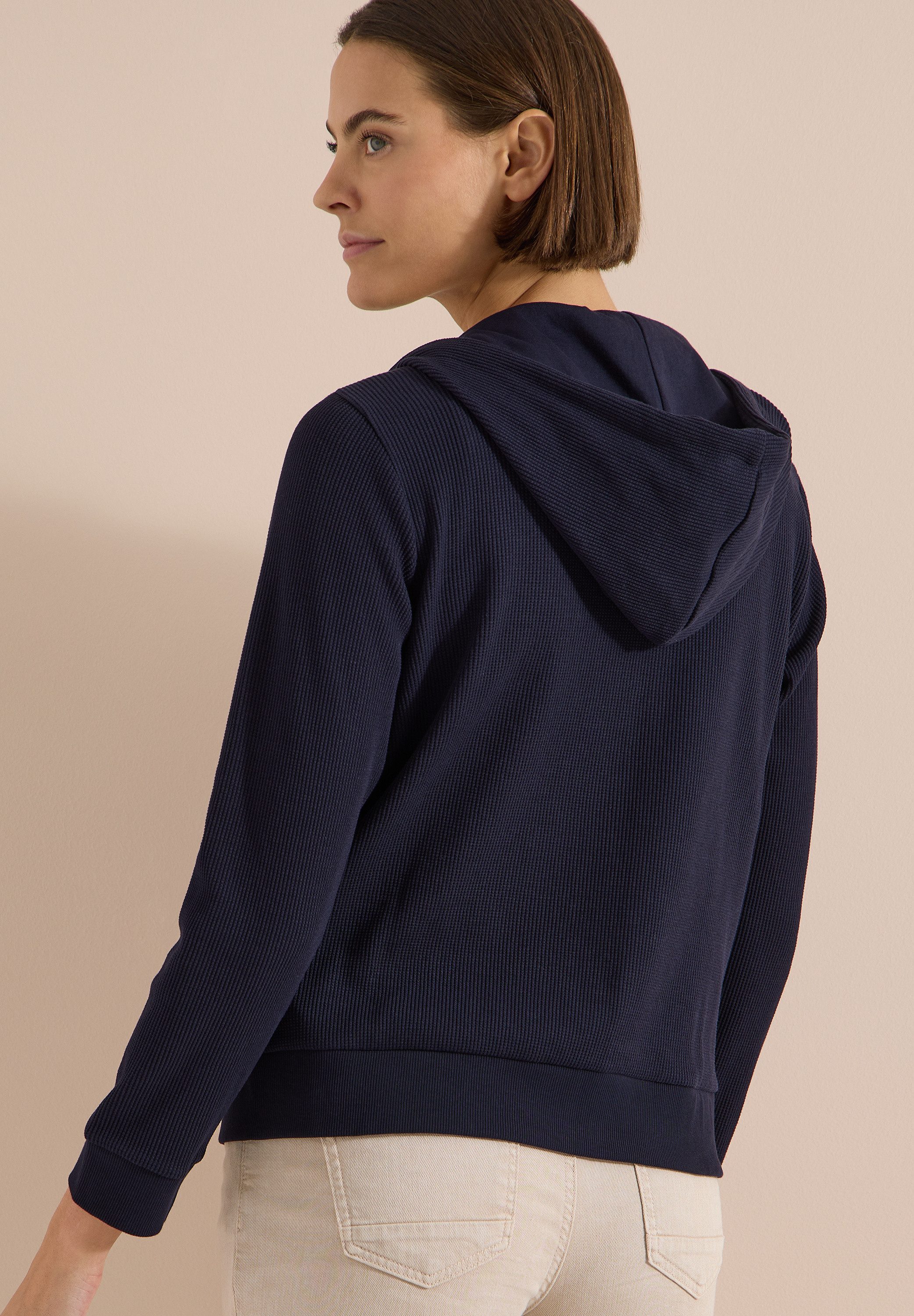 CECIL Kapuzensweatjacke mit Struktur und seitlichen Taschen mit Knopf