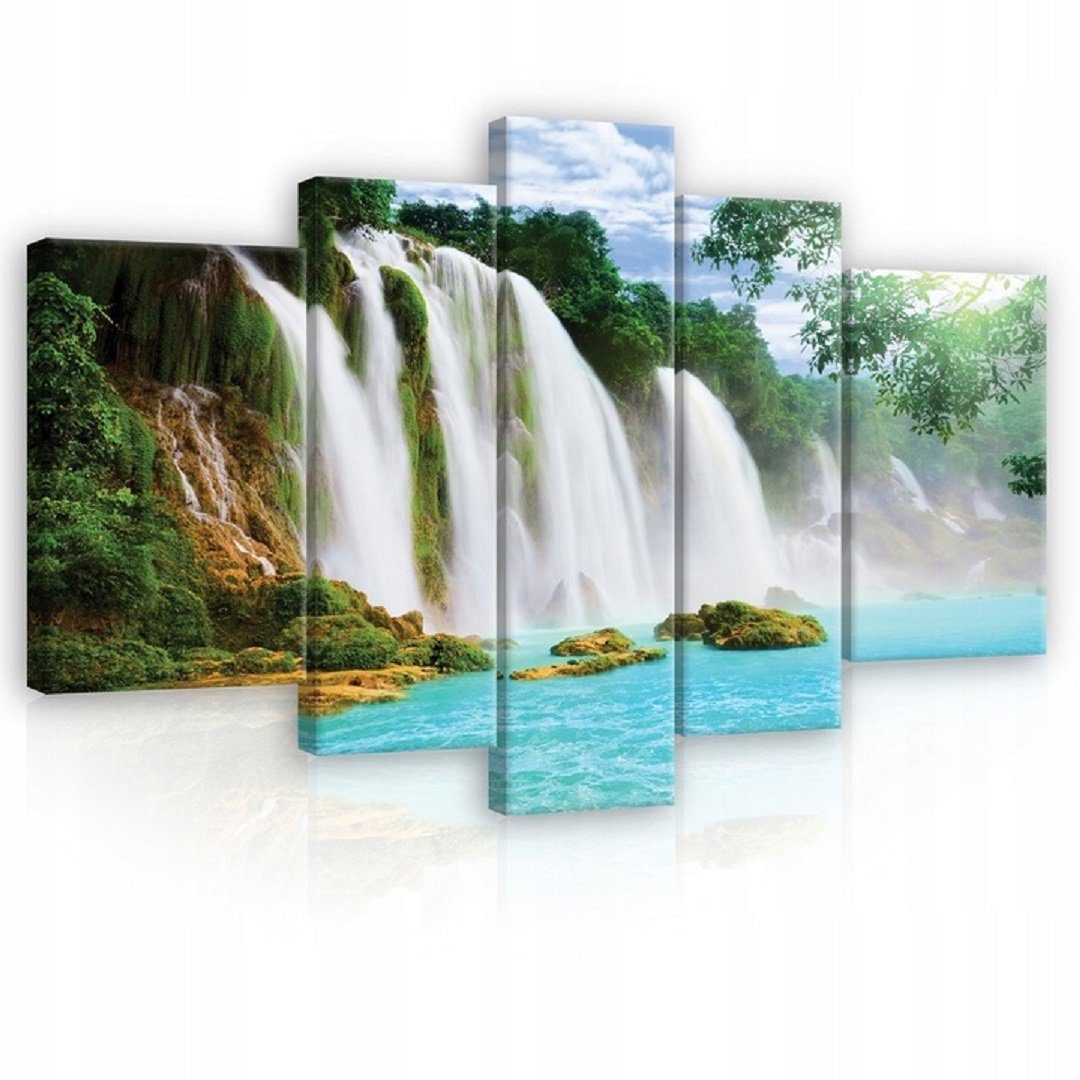 Wallarena Leinwandbild Wasserfall Natur Landschaft Wandbild 170x100 cm Groß SET XXL Wandbilder Leinwandbilder Modern Canvas Kunstdruck Bild Auf Leinwand Bilder für Wohnzimmer Schlafzimmer, Natur (Set 5 teilig), Aufhängefertig