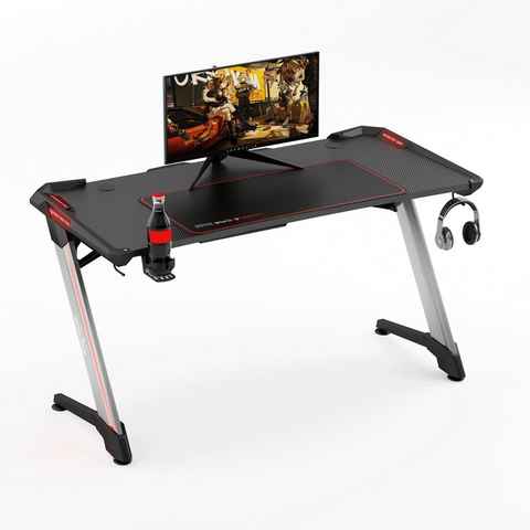 eXcape Schreibtisch eXcape Gaming Schreibtisch mit LED Beleuchtung Z12, Beine in Z Form (120cm x 60cm), Gamingtisch inkl. Getränkehalter, Kopfhörerhalter - PC Tisch
