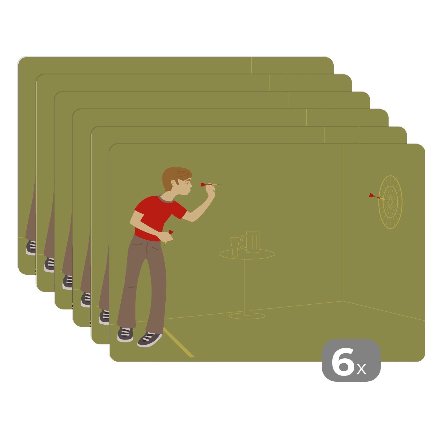 Platzset, Eine Illustration eines Mannes, der Darts spielt, MuchoWow, (6-St), Platzset, Platzdecken, Platzmatte, Tischmatten, Schmutzabweisend