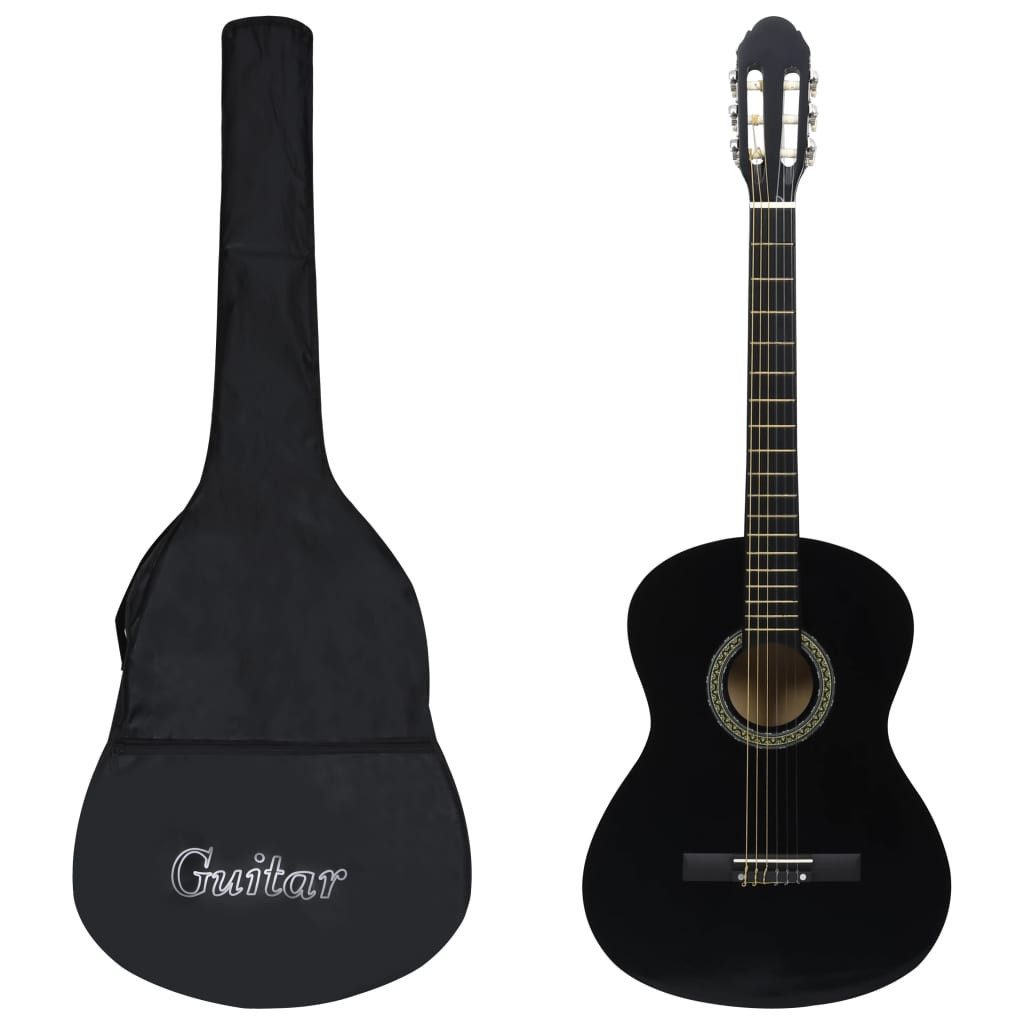 furnicato Akustikgitarre Klassikgitarre 4/4 aus Massivholz Schwarz 101x30,5 cm mit Tasche, Saiteninstrument mit Nylon-Griffbrett und wetterbeständiger Tasche
