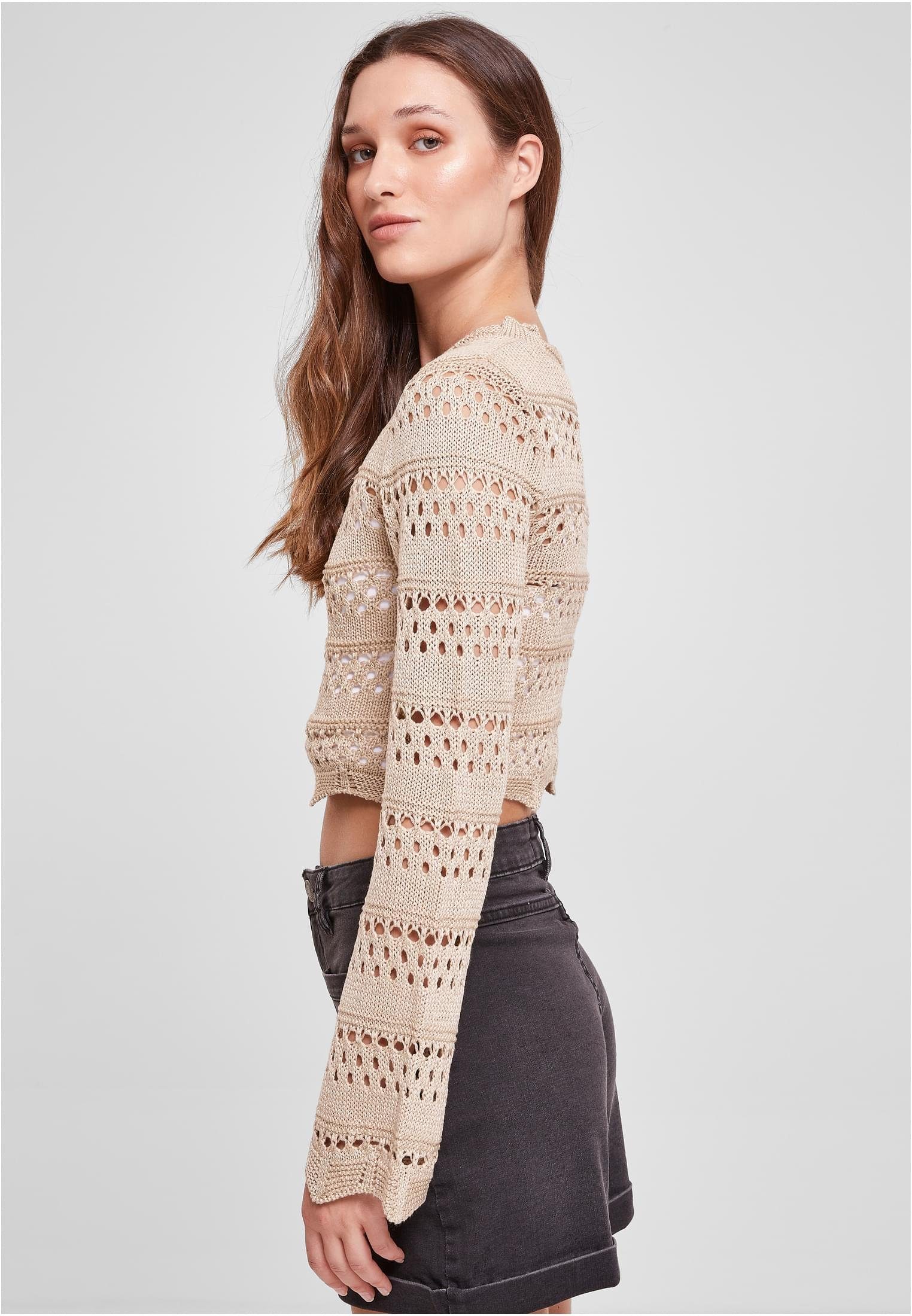 URBAN CLASSICS Kapuzenpullover Damen Crochet softseagrass Knit (1-tlg) Sweater Cropped Ladies