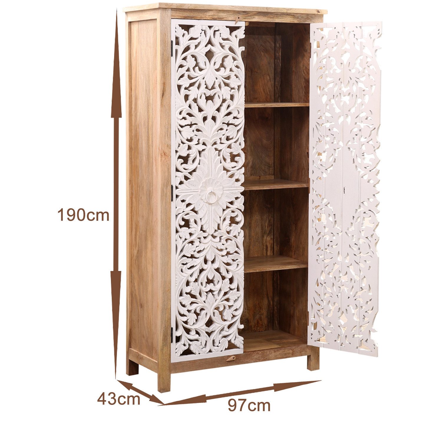 Marrakesch Orient & Mediterran Interior Highboard Boho Möbel Schrank Kleiderschrank Highboard aus Holz Braun Weiss Bulam (1 St), Handarbeit