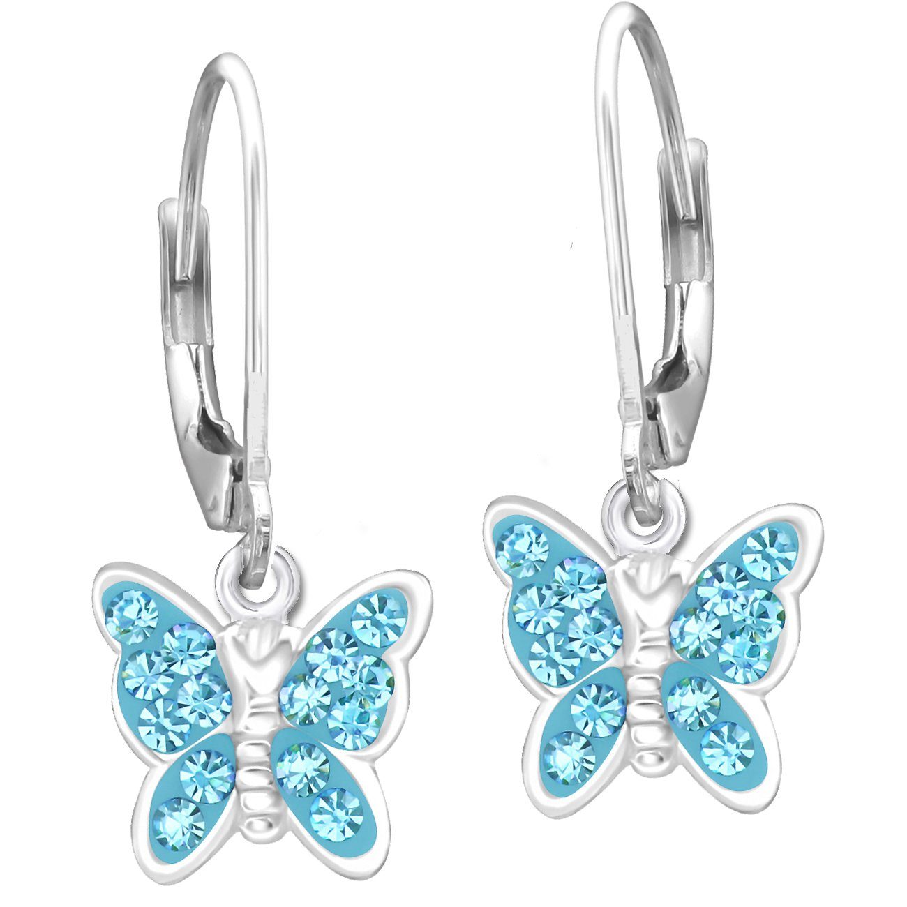 Limana Paar Ohrhänger Mädchen Kinder hängende Ohrringe echt 925 Sterling Silber Schmetterling K659o türkis
