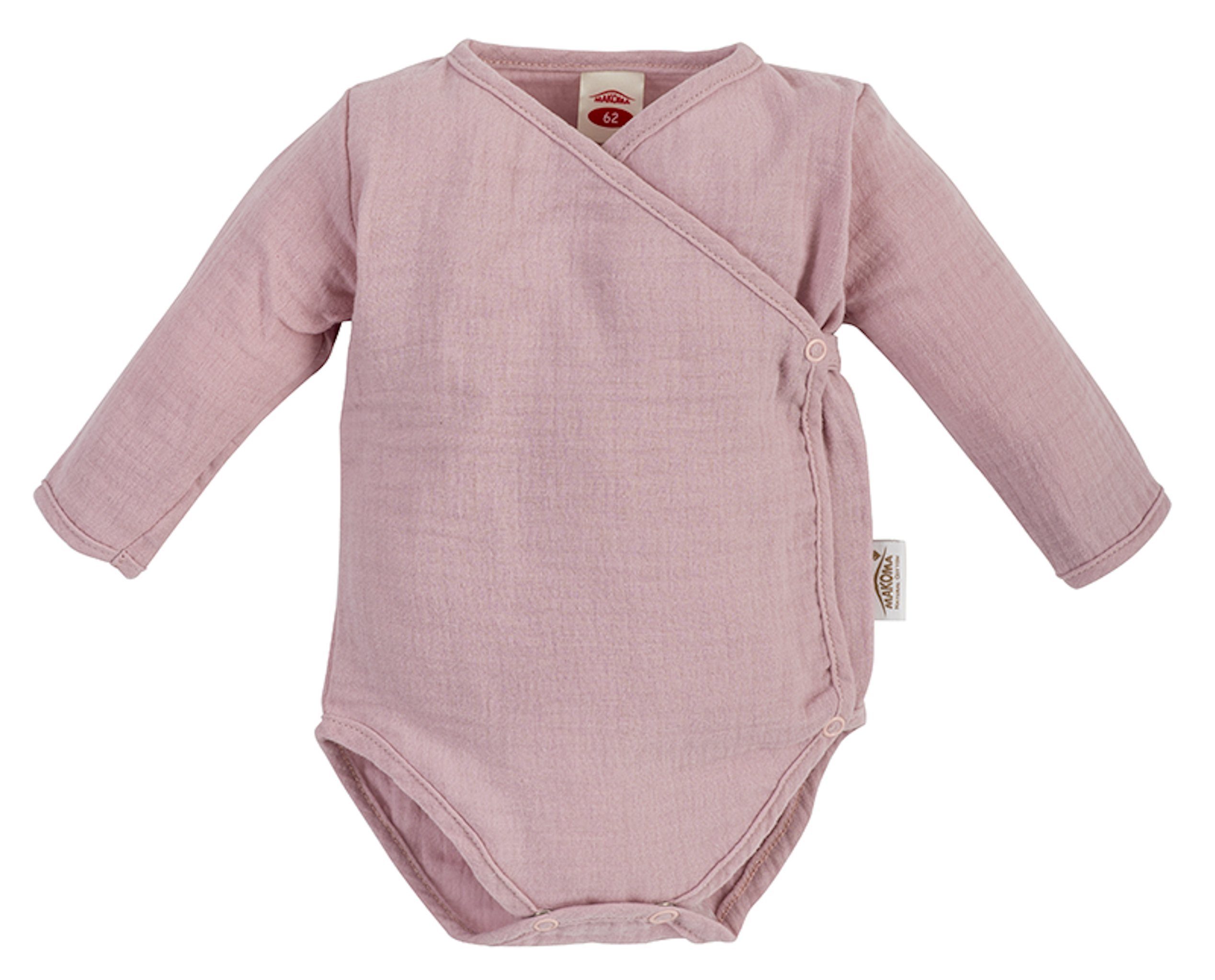 Makoma Wickelbody Baby Langarm Body Musselin (1-tlg) 100% Baumwolle Rosa