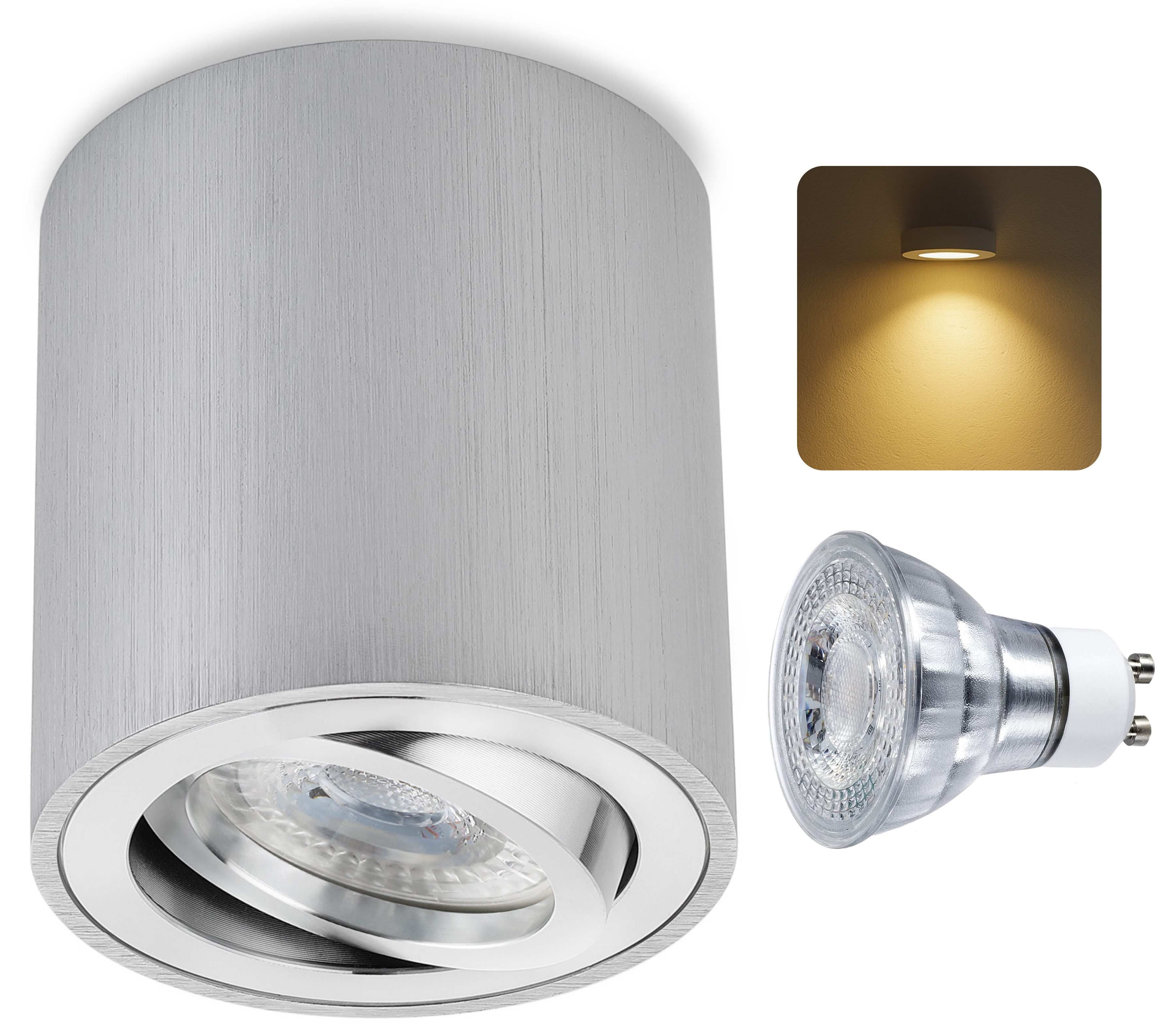 Sweet LED LED Deckenspots GU10 dimmbar 7W Aufbauspot Aluminium 230V, LED fest integriert, Warmweiß, Deckenaufbauleuchte, Aufbaustrahler, Deckenspot