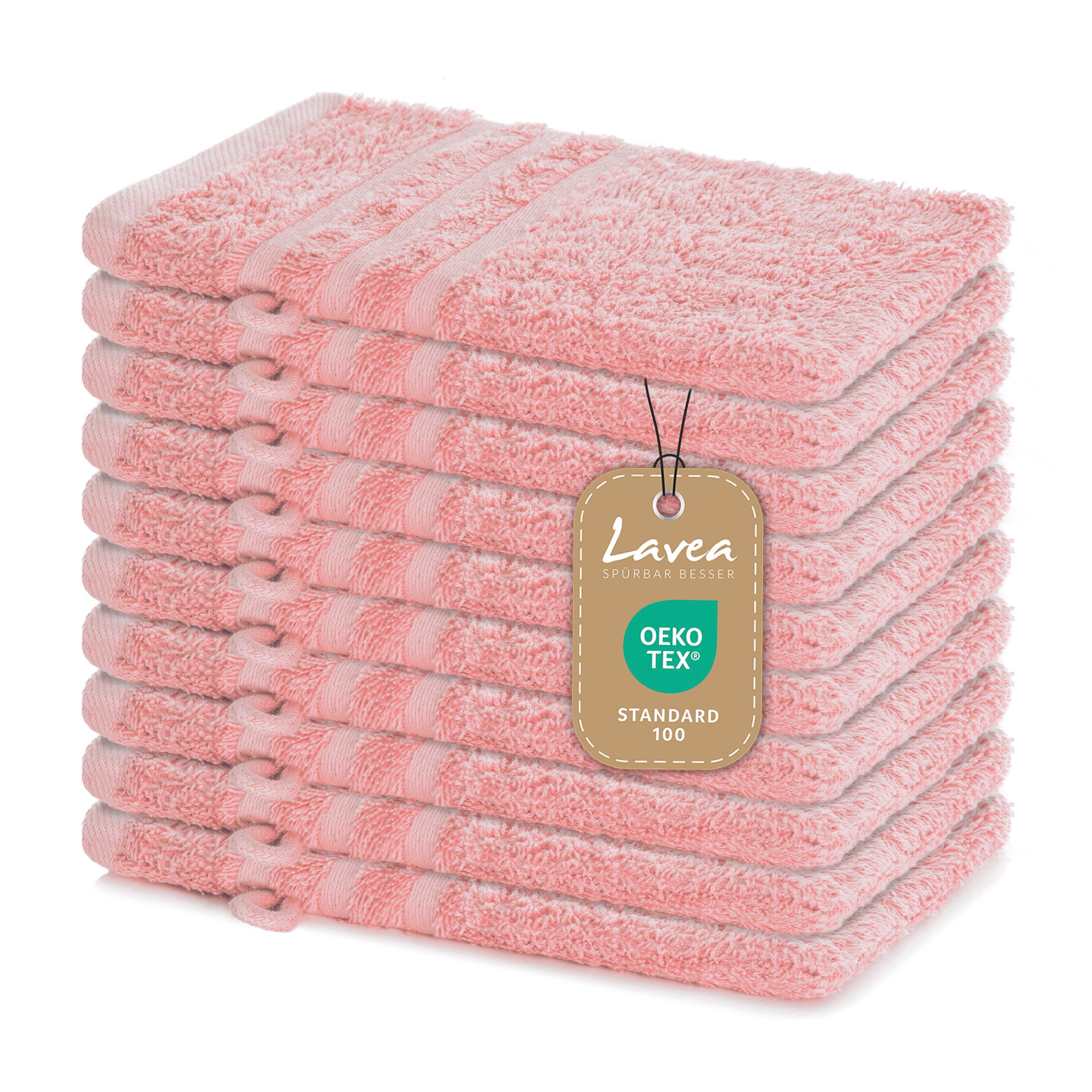 Lavea Waschhandschuh 10er Set Waschhandschuhe, 15 x 21 cm, Elena-Frottierserie, Waschlappen, 100% Baumwolle (10er Set), 500 g/m² Frottier, weich & saugstark, pflegeleicht