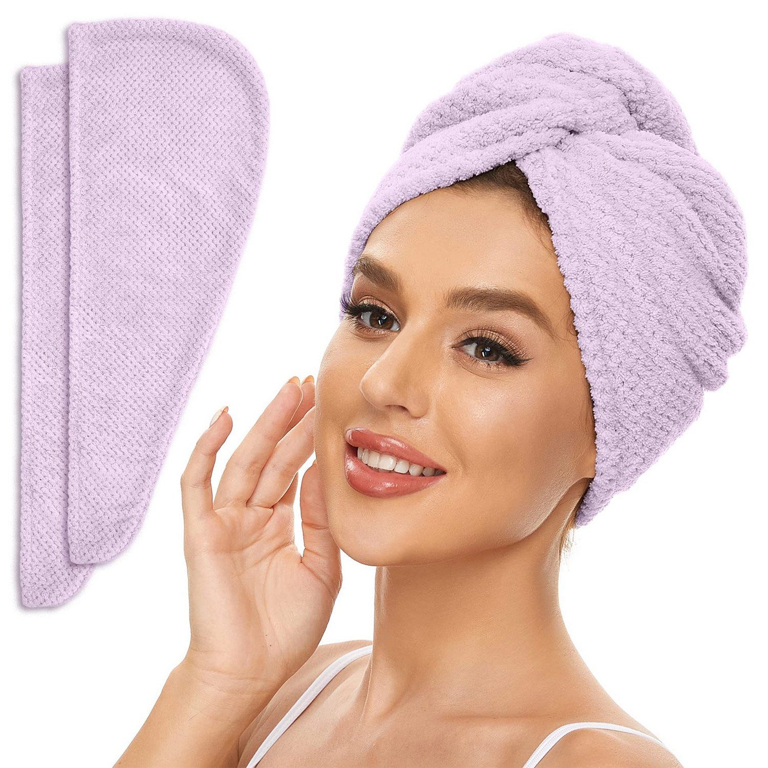 MAGICSHE Turban-Handtuch Haarturban mit knopf (2-St),Super saugfähig, 25*70cm lila+lila