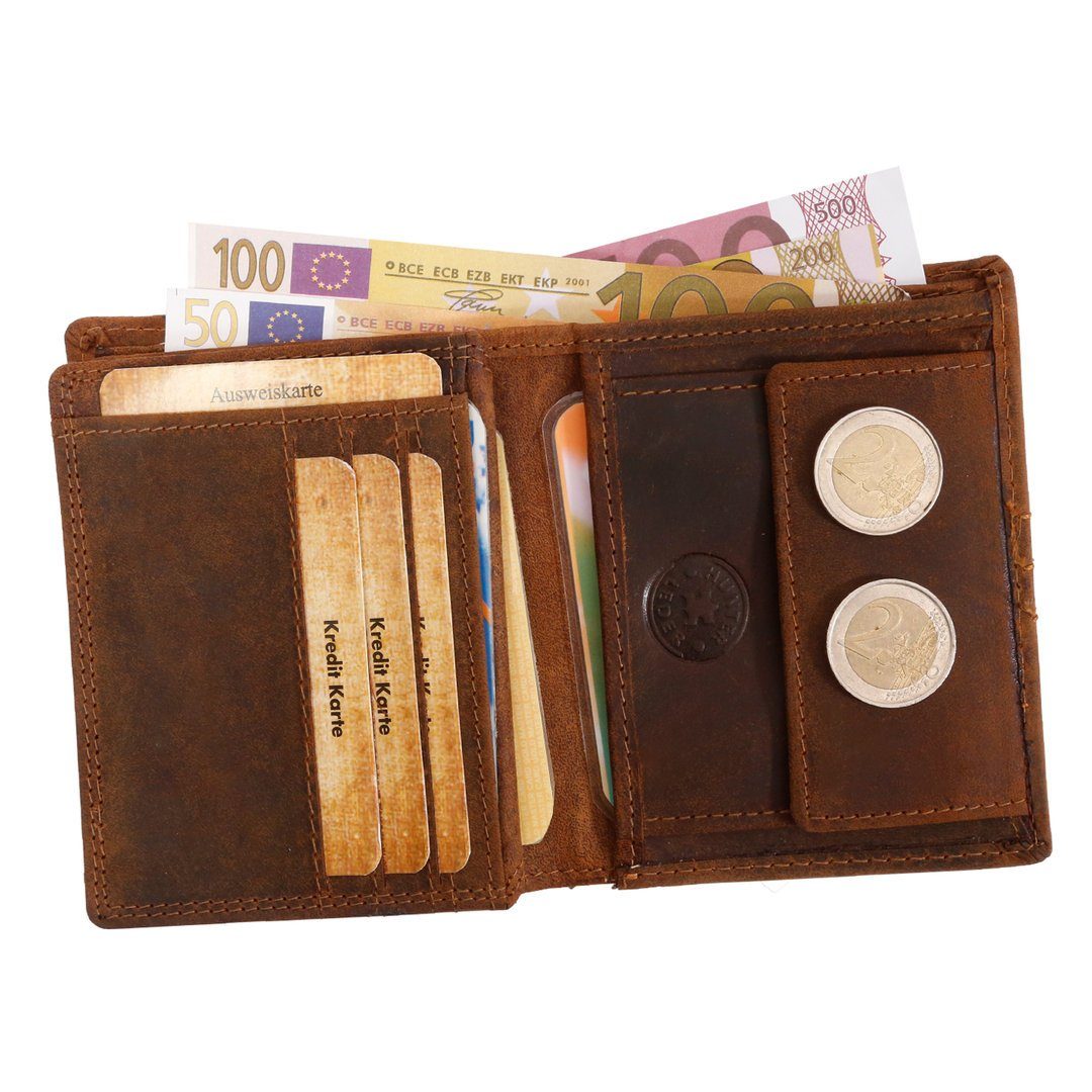 RFID Büffelleder mit Börse Portemonnaie, Geldbörse Leder Münzfach Herren Schutz Männerbörse Brieftasche Lederbörse SHG