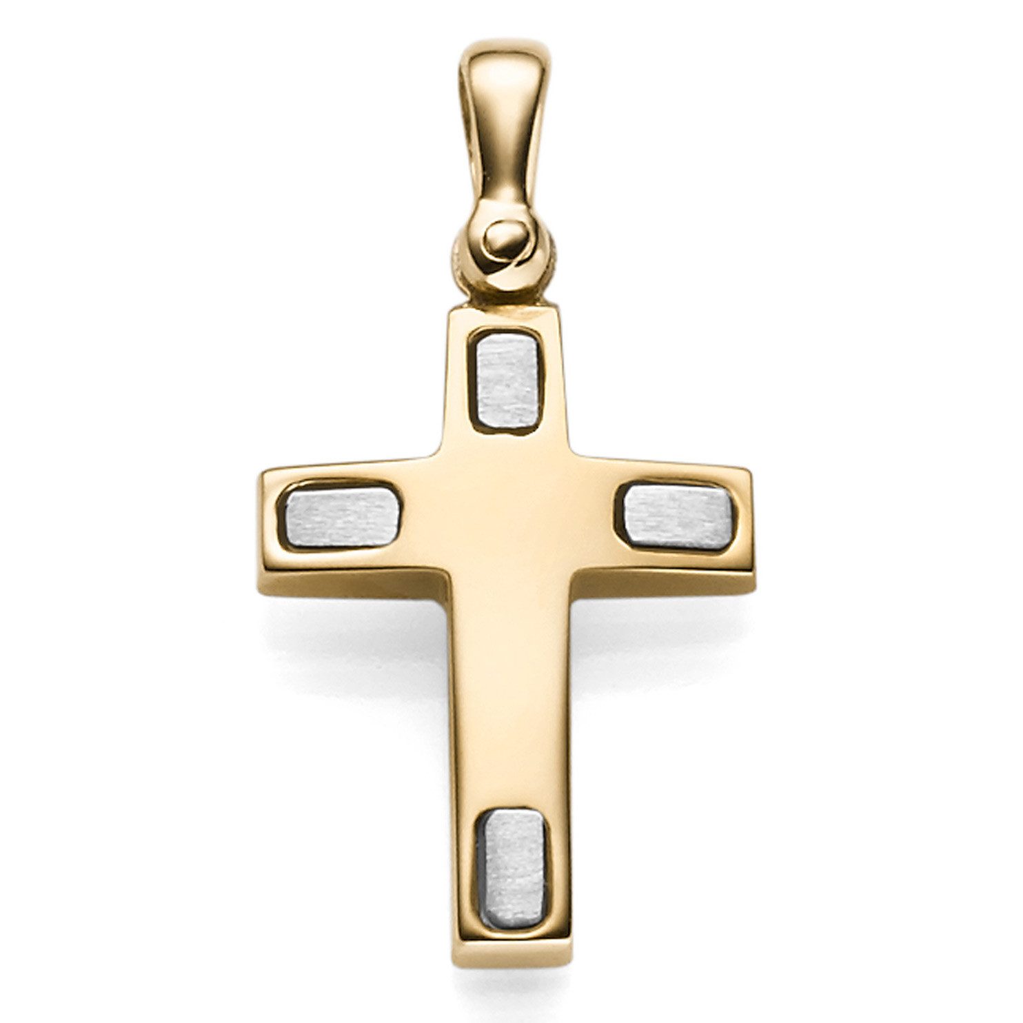 Kettenanhänger Anhänger Kreuz 26,5x13,5mm, 585 Gold gelb/weiß