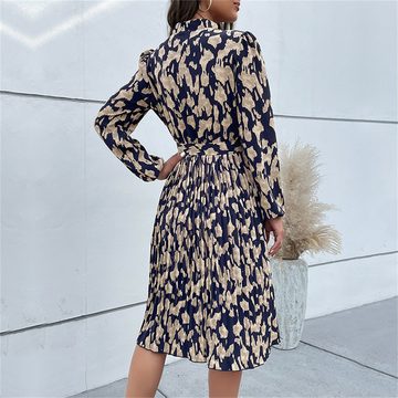 AFAZ New Trading UG Sommerrock Mittellanges, plissiertes, bedrucktes Damenkleid mit langen Ärmeln