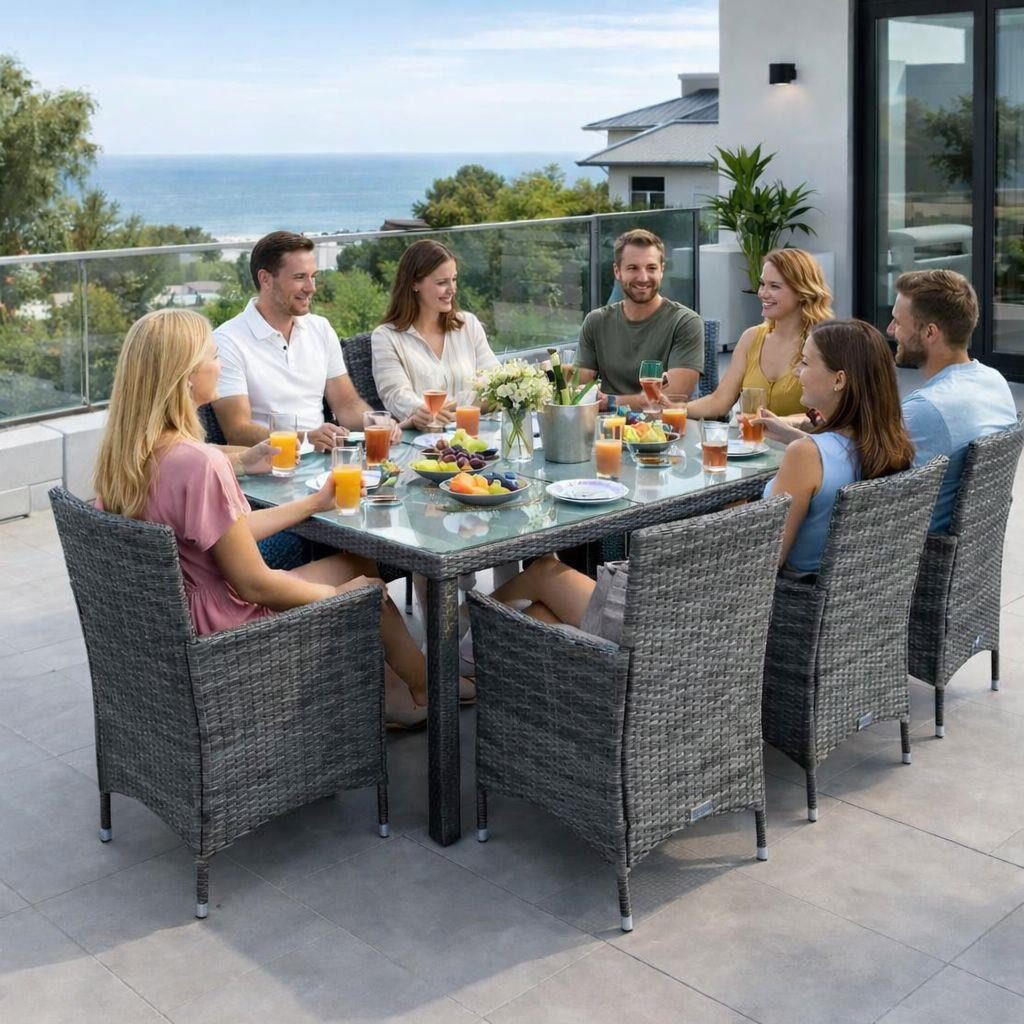 ESTEXO Sitzgruppe Polyrattan Gartenmöbel Set für 8 Personen Rattan Gartenset Anthrazit