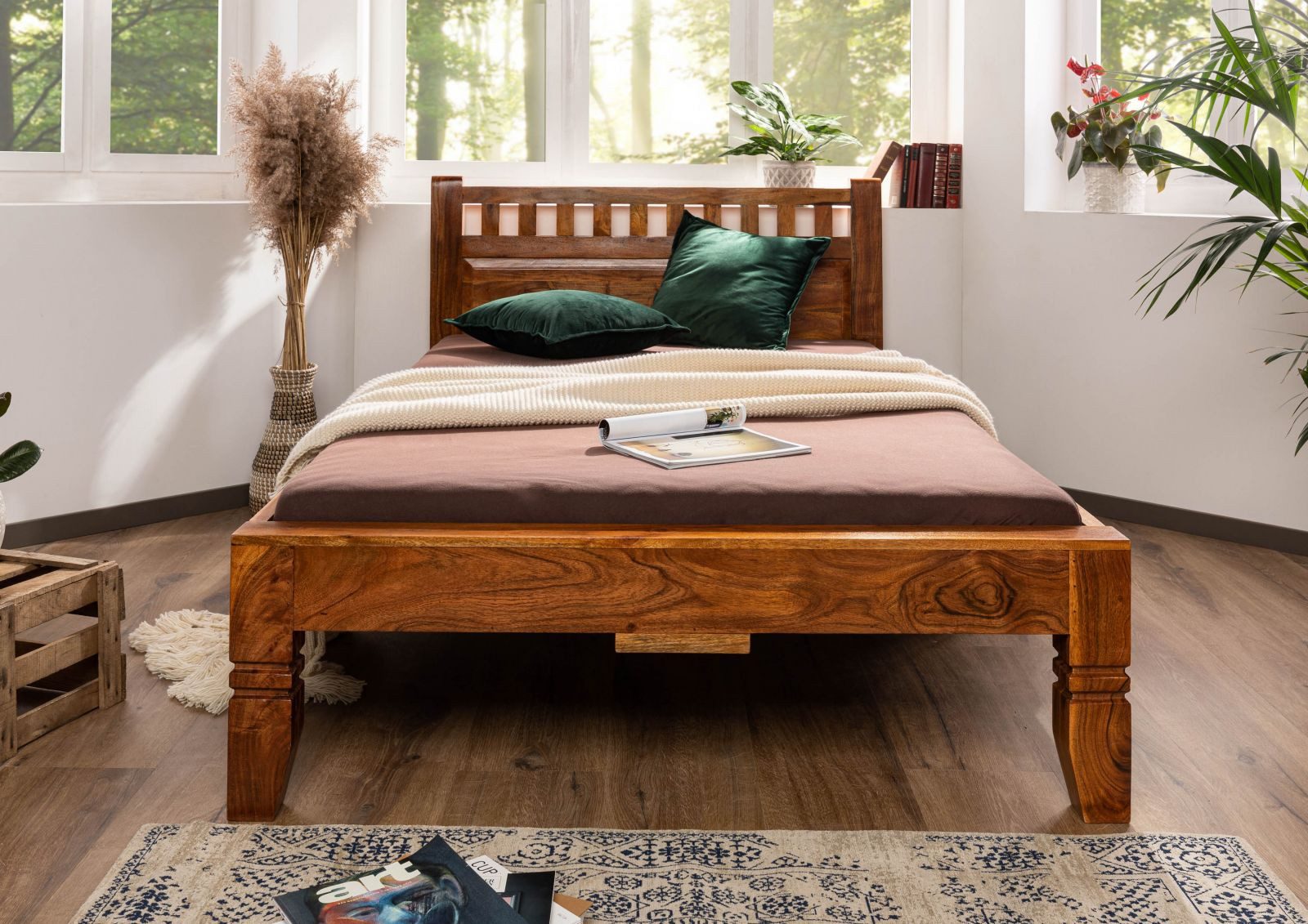 Massivmoebel24 Massivholzbett OXFORD (Bett Akazie 140x200x90 honig lackiert OXFORD #221), Bett Akazie 140x200x90 honig lackiert OXFORD #221