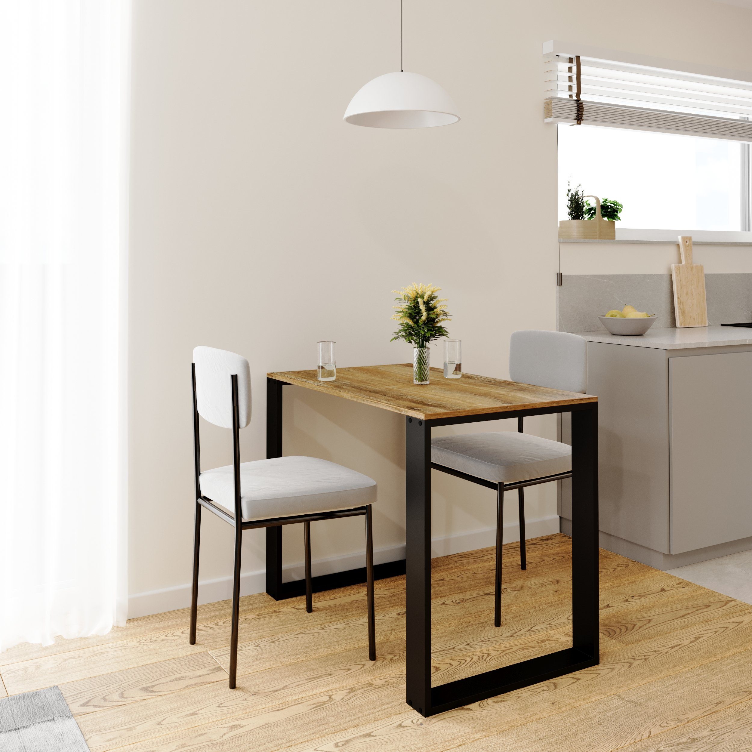 AKKE Esstisch, Esszimmertisch LOFT Schwarze Beinen Küchentisch Bürotisch 2mm-PVC Retro-Holz | Esstische