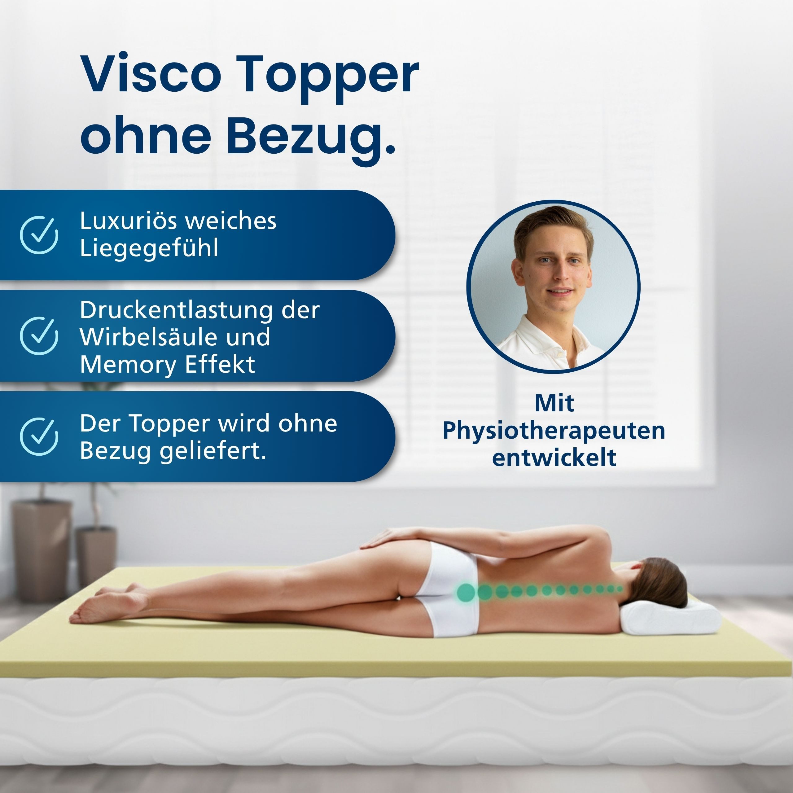 AM Qualitätsmatratzen, Topper Viscoschaum, Viscotopper ohne Bezug, viskoelastische Matratzenauflage, 4 cm hoch, 80x200 cm