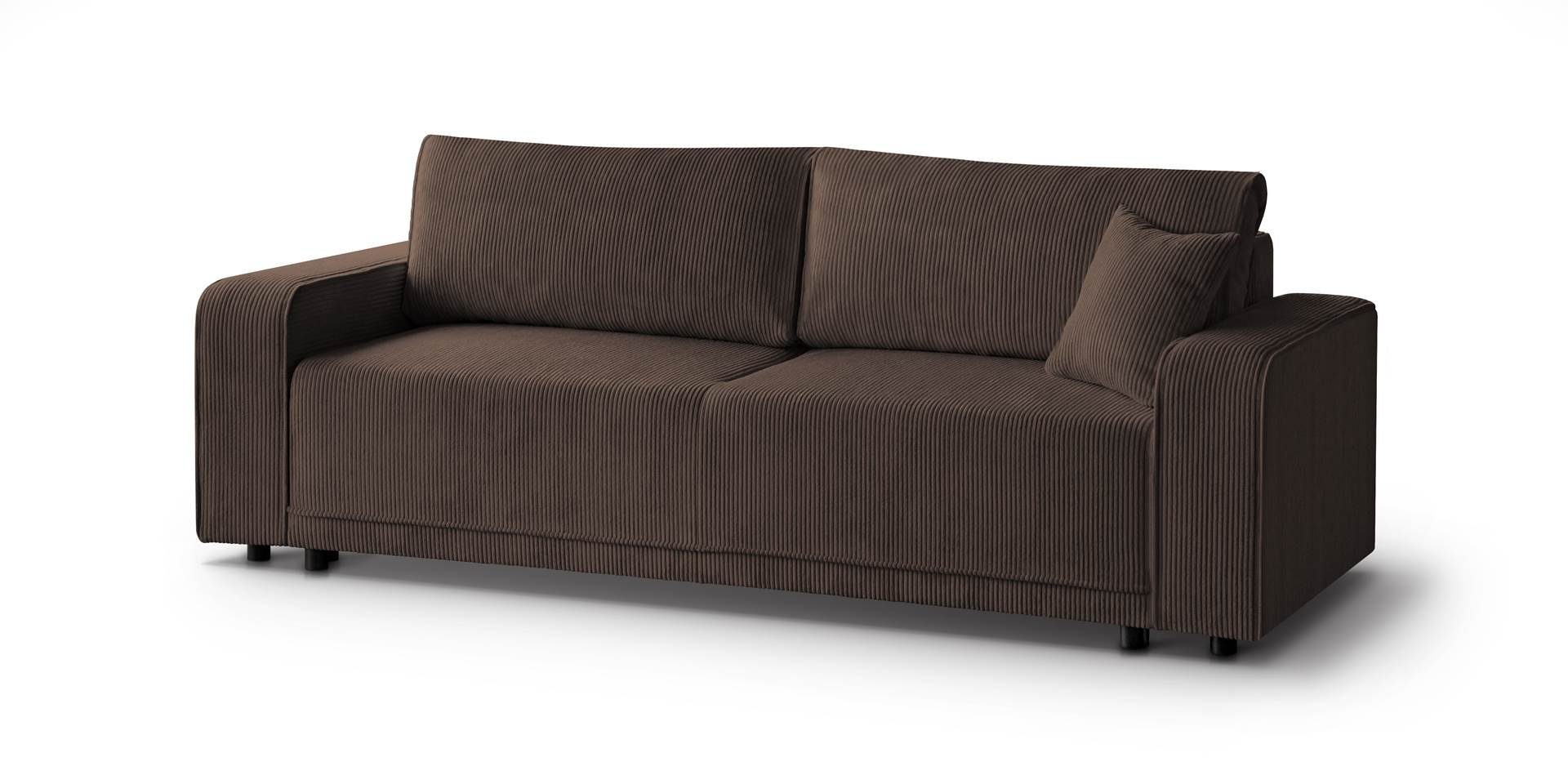 Armlehnen PRIMO, Sofa, Beautysofa Wellenfedern, Braun Bettkasten, Schlafsofa (poso modernes Schlaffunktion, Design 06) breite