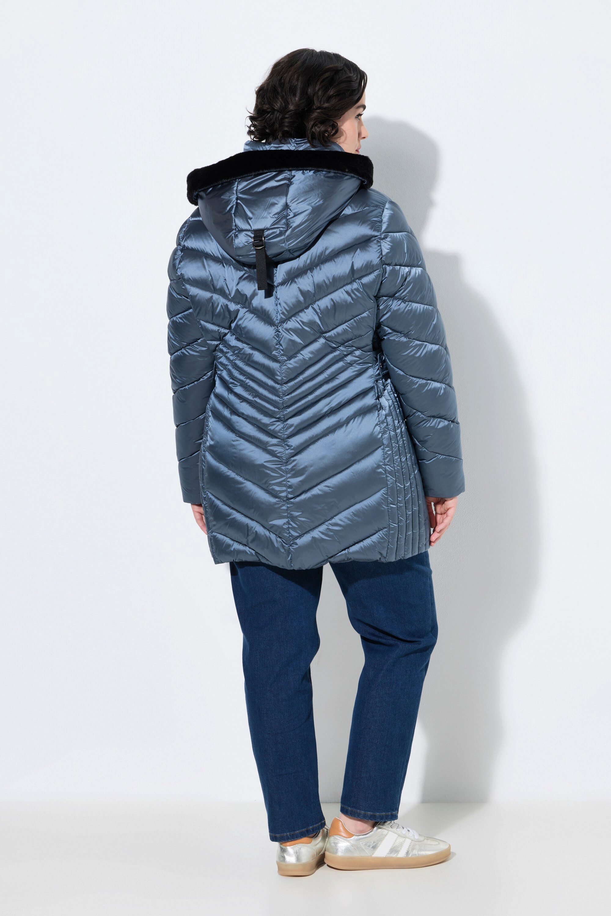 Ulla Popken Steppjacke HYPRAR Steppjacke Lederoptik-Piping 2-Wege-Zipper