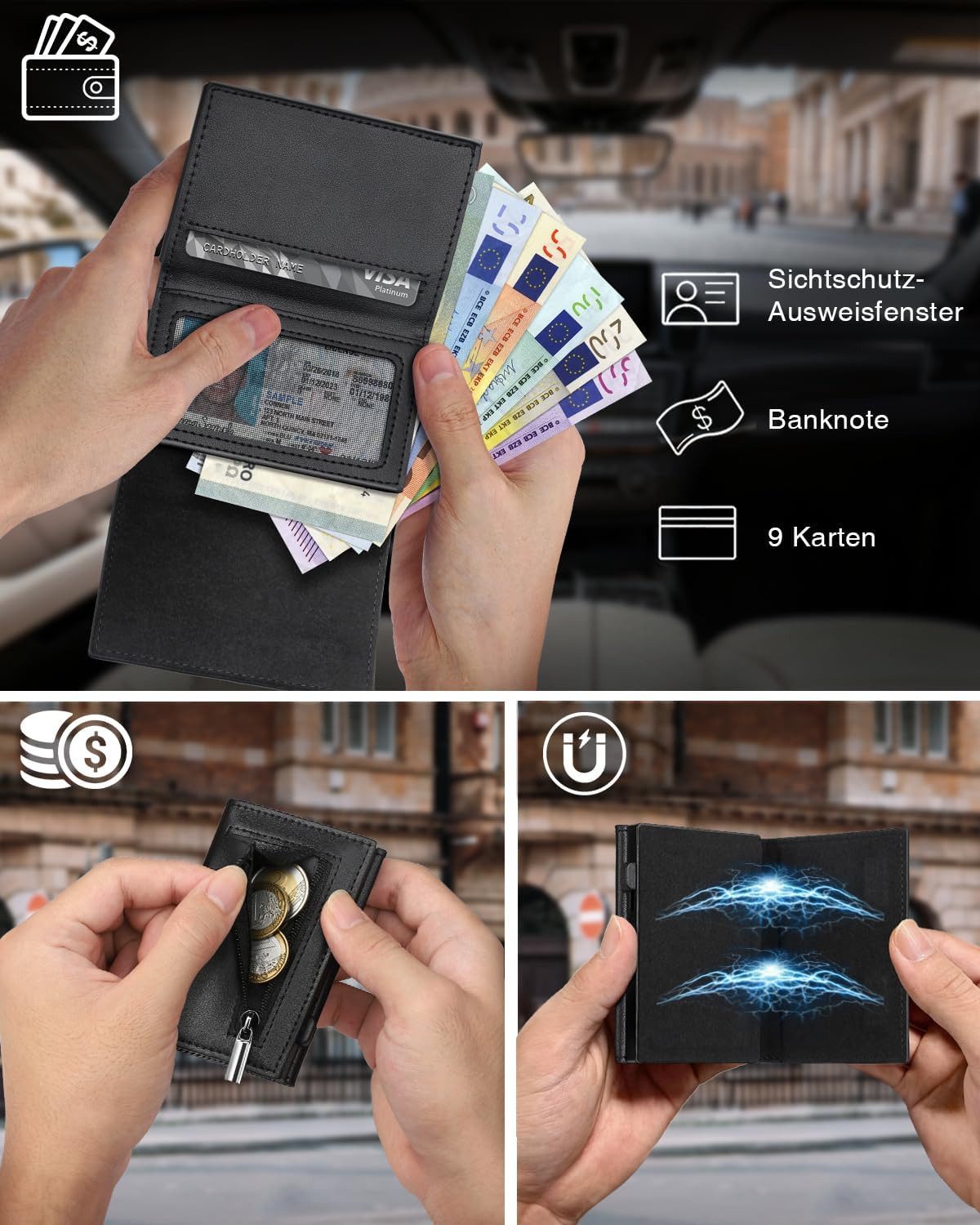 TEEHON Geldbörse Geldbeutel Herren - Portmonee Herren mit Münzfach (Smart Wallet RFID Schutz, Geldbeutel für 9 Kartenetui, Kreditkartenetui), Geldbörse Geldsche – Bild 2 von 5