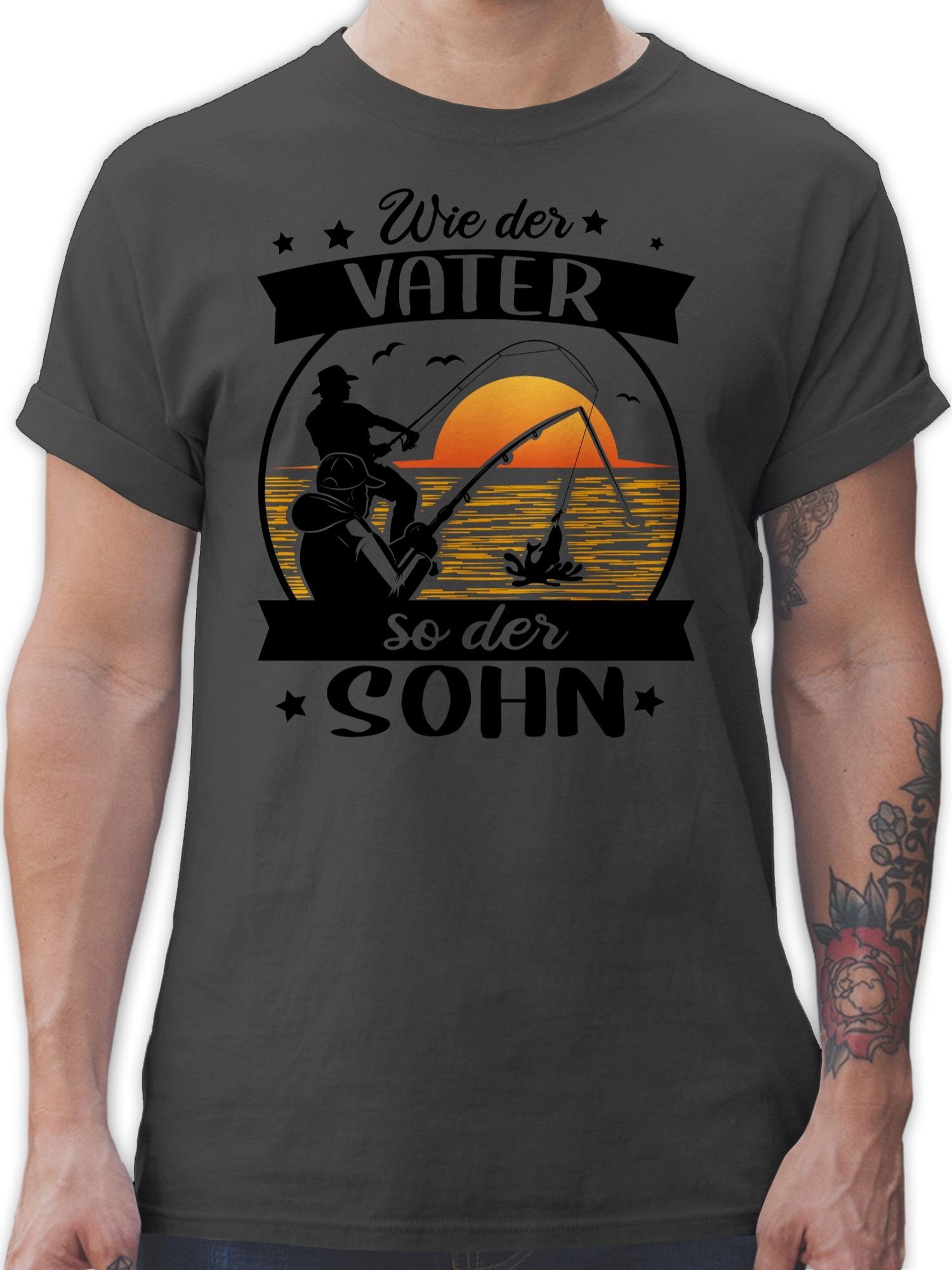 Shirtracer T-Shirt Wie der Vater so der Sohn - Angeln - schwarz/orange Angler Geschenke 1 Dunkelgrau