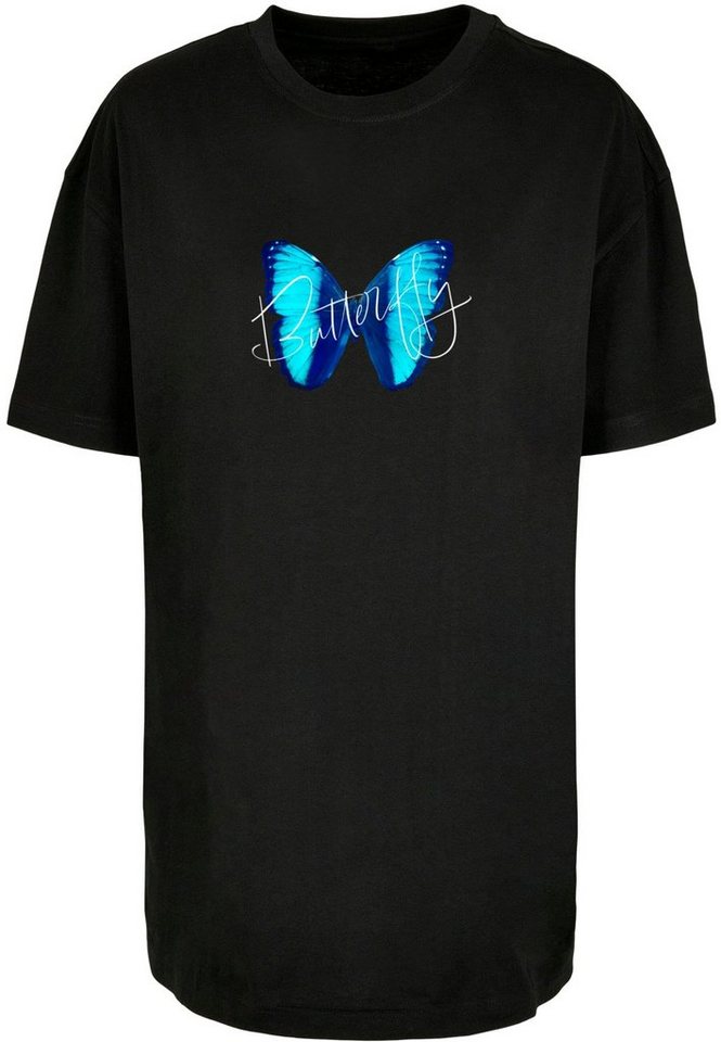 Ladies Damen (1-tlg Merchcode Oversized Tee Boyfriend ) Blue Butterfly T-Shirt