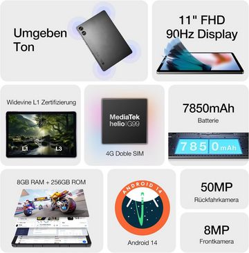 AGM Widevine L1 Zertifizierung Tablet (11", 256 GB, Android 14, 2,4G+5G, mit1920X1200 Simlockfrei Ohne Vertrag,MTKG99/Dual SIM/50MP+8MP/OTG/GPS)