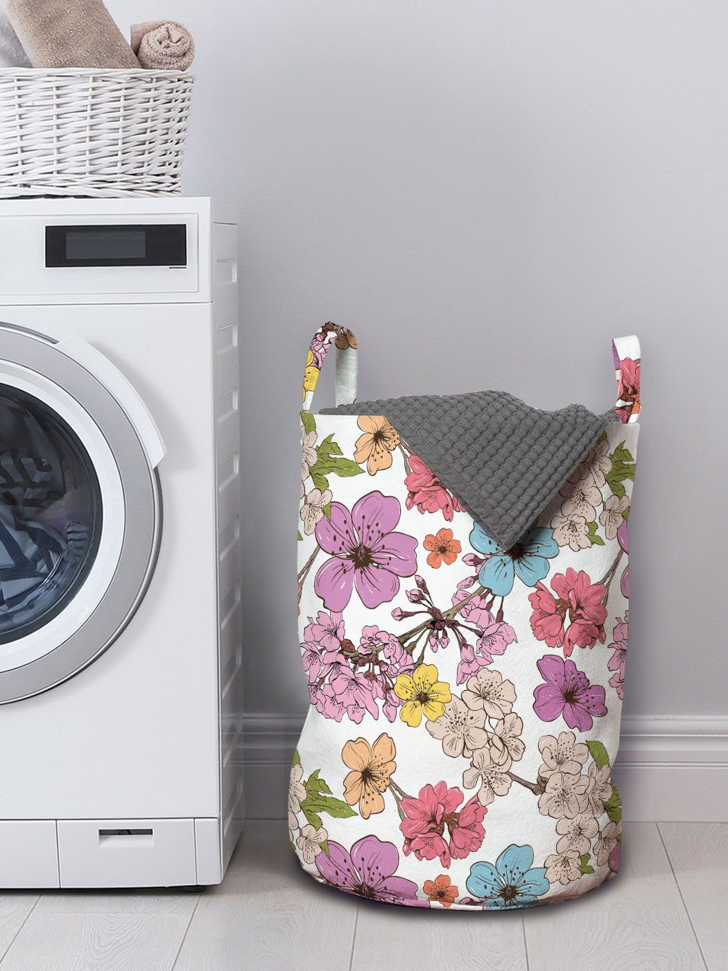 Abakuhaus Wäschesäckchen Wäschekorb mit Griffen Apple-Blumen für Waschsalons, Kordelzugverschluss Aufkeimende Frühling
