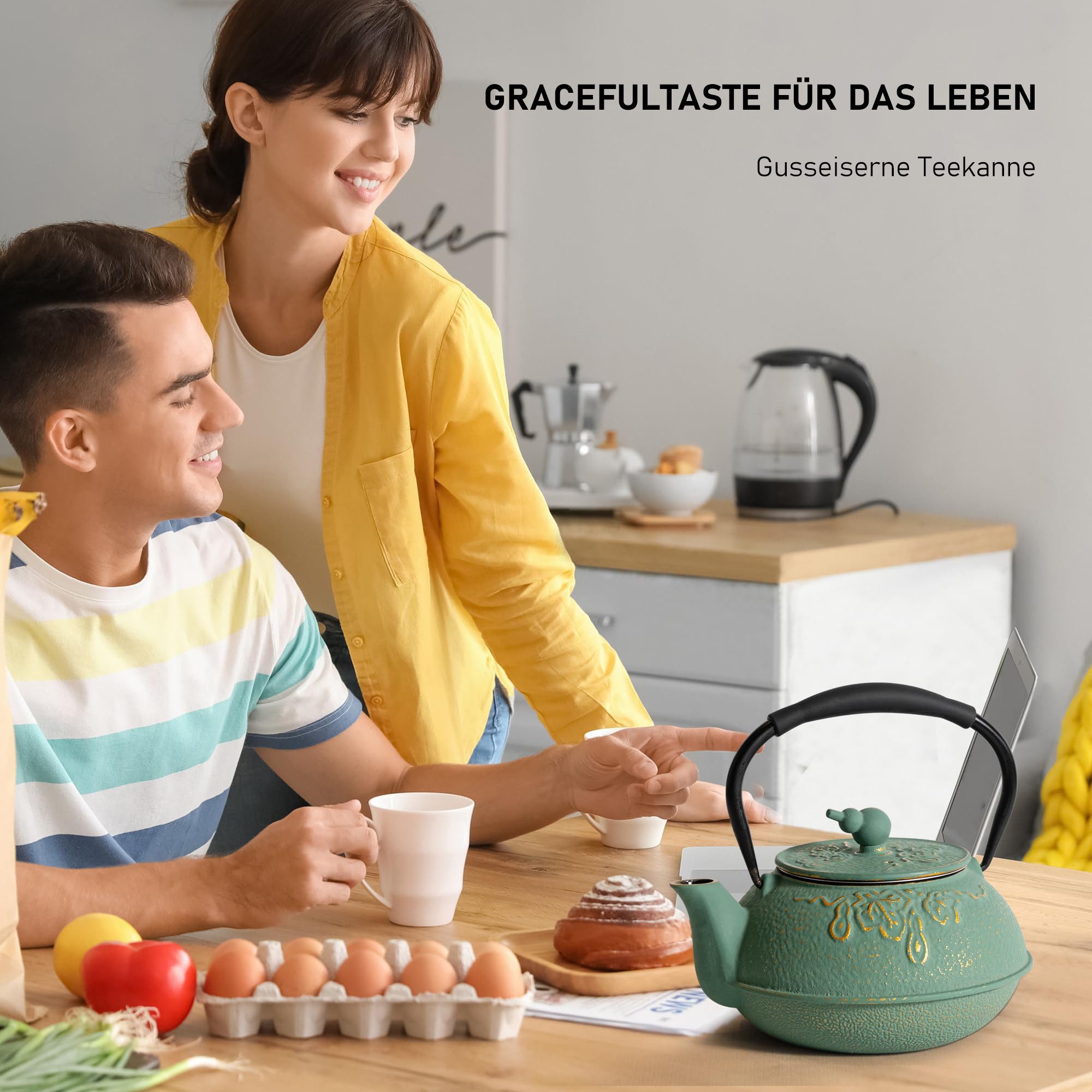 Vankel Teekanne Vielseitige Gusseisen Teekanne Kollektion mit Edelstahlfilter, Mehrere Farben & Muster, hitzebeständig mit Verbrühschutzgriff