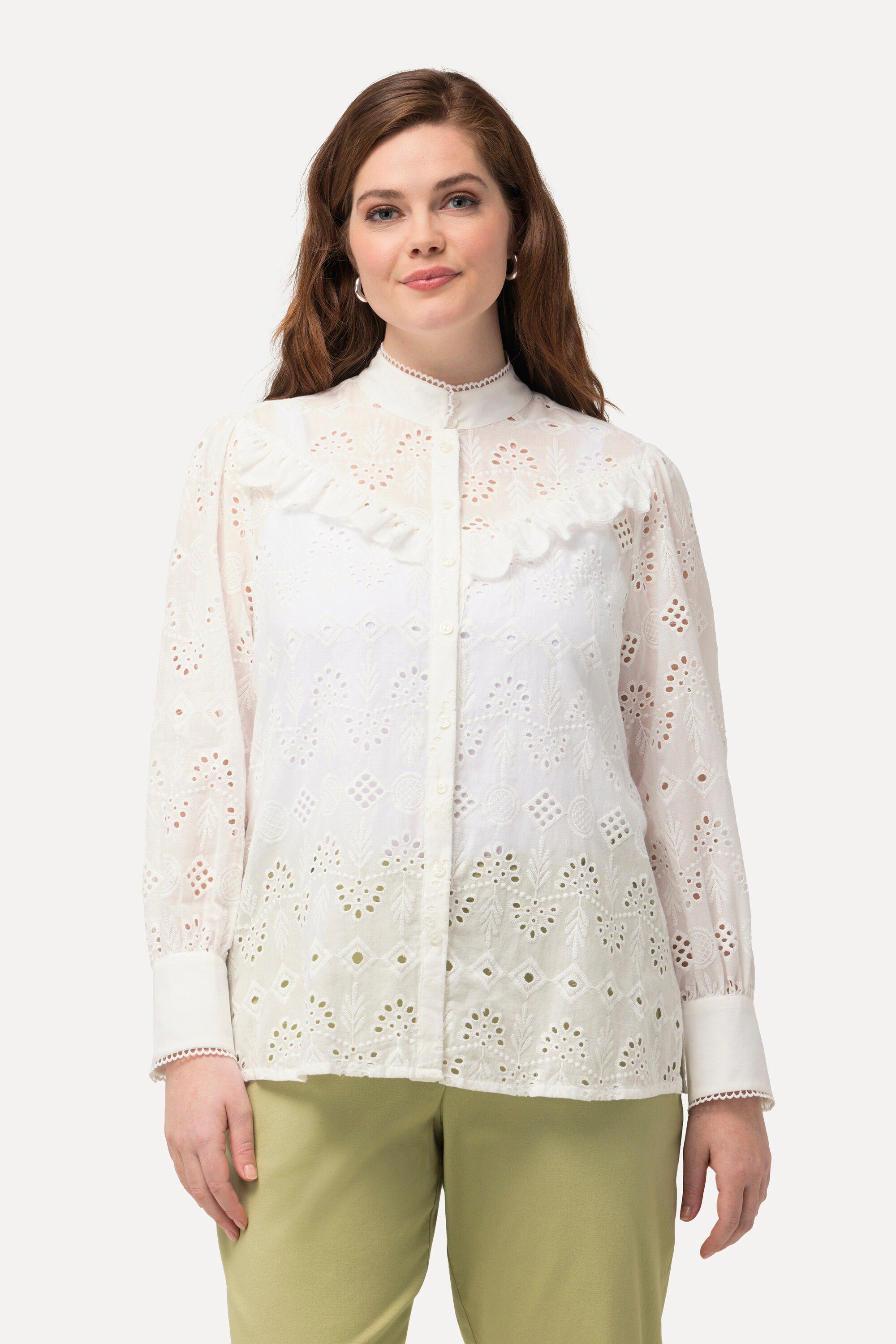 Ulla Popken Longbluse Bluse Lochspitze Rüsche günstig online kaufen