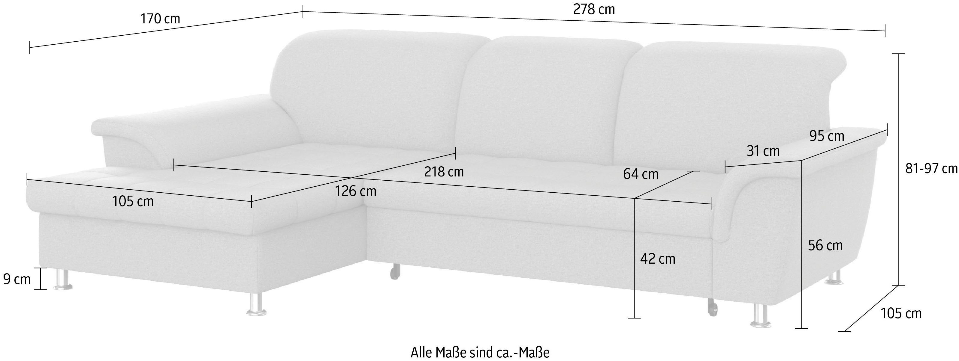 DOMO collection Ecksofa FRANZI 278x170x81 cm, Steppung im Sitzbereich, L-Form, ohne Funktion, Flachgewebe, graphite – Bild 5 von 5