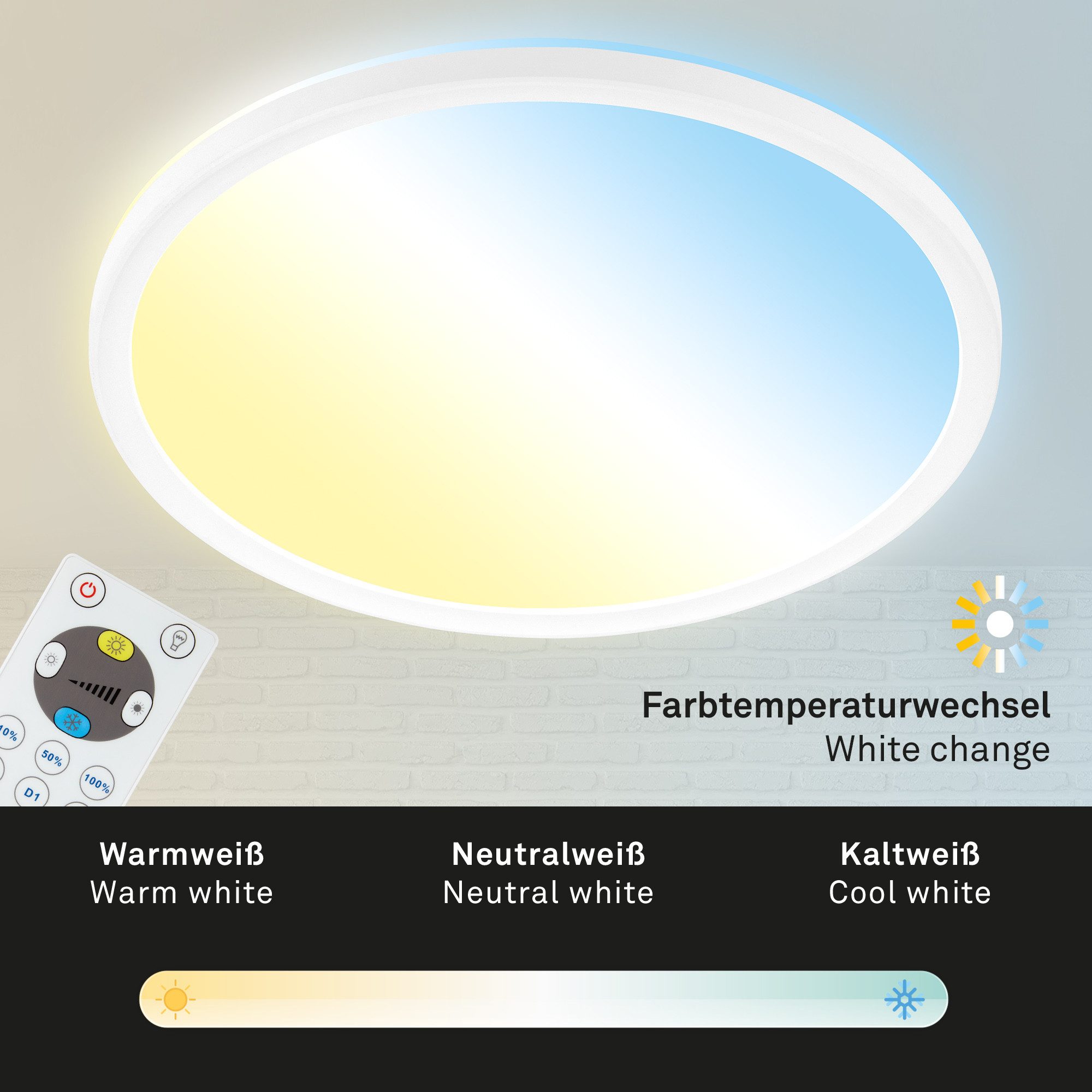 Briloner Leuchten LED Panel Deckenleuchte Ultraflach Slim Schwarz Weiß, Rund, LED fest integriert, CCT, Wählbar, LED Deckenlampe Schwarz/Weiß Wohnzimmer Schlafzimmer Küche