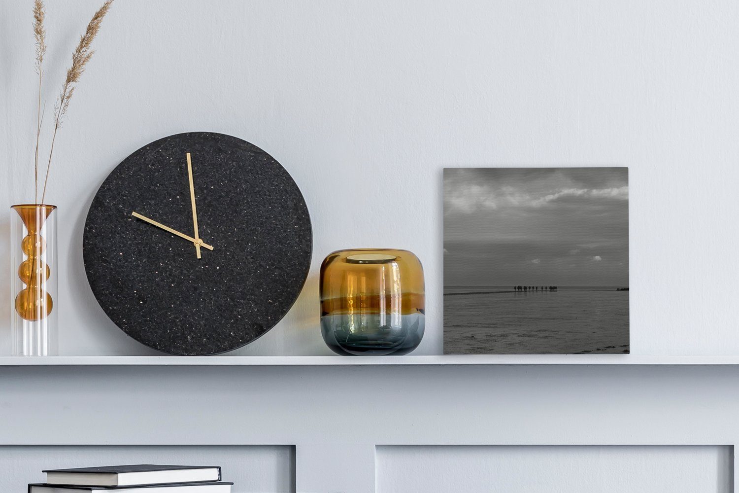 Wohnzimmer - OneMillionCanvasses® (1 St), Leinwandbild Schwarz für Wattenmeer, Bilder Leinwand Weiß - Schlafzimmer Wattenmeer -