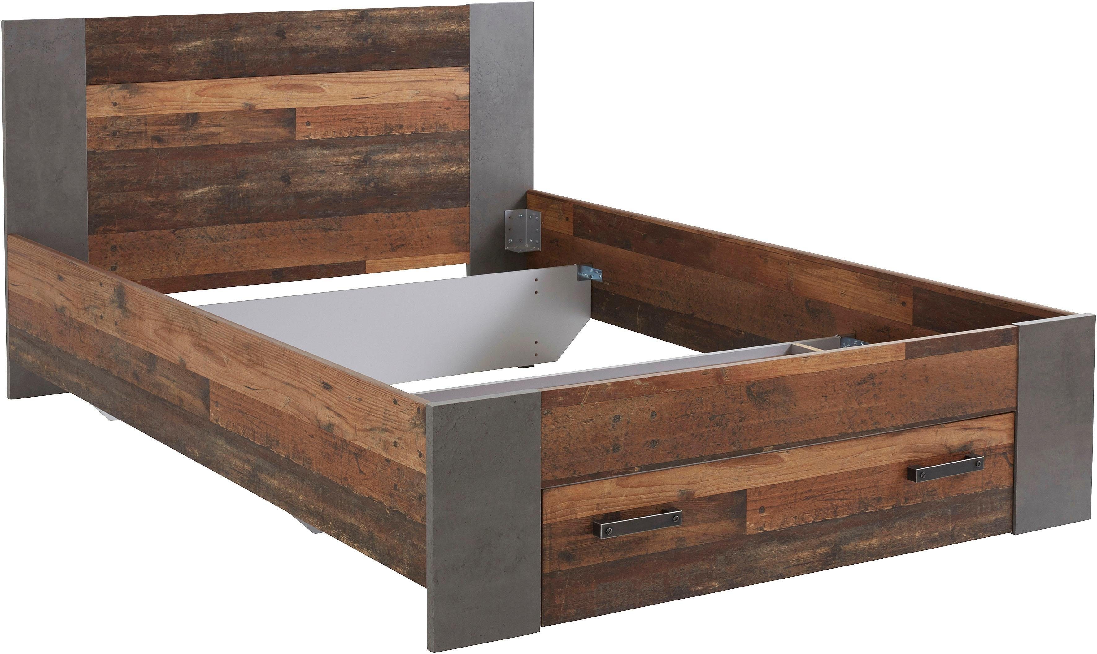 FORTE Bett Clif, Jugendbett, Belastbarkeit 120 KG, Schubkasten optional (Liegefläche 140cmx200cm), Industrial Design