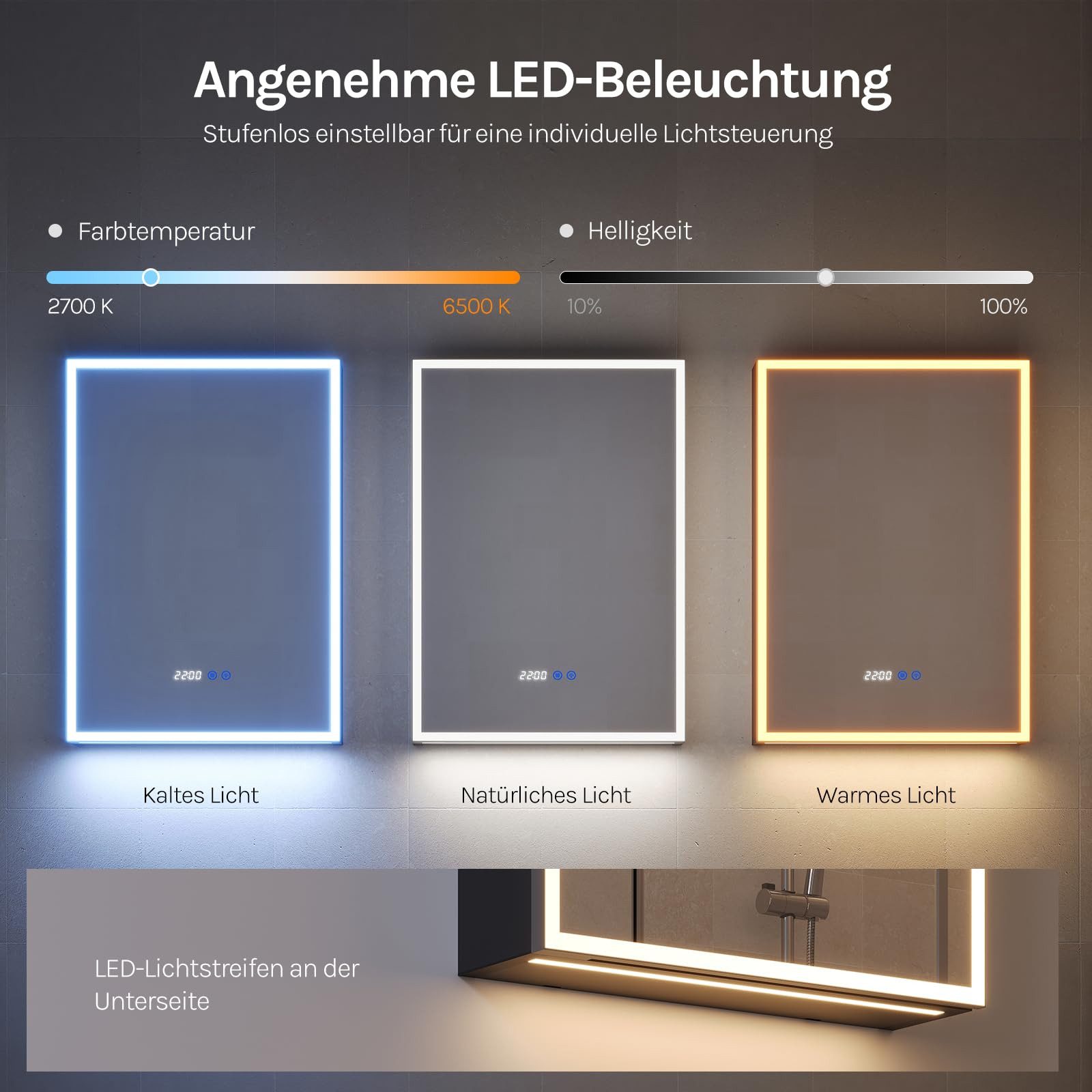 Woltu Badezimmerspiegelschrank Badezimmerschrank hängend LED-Beleuchtung Steckdose Antibeschlag – Bild 4 von 5
