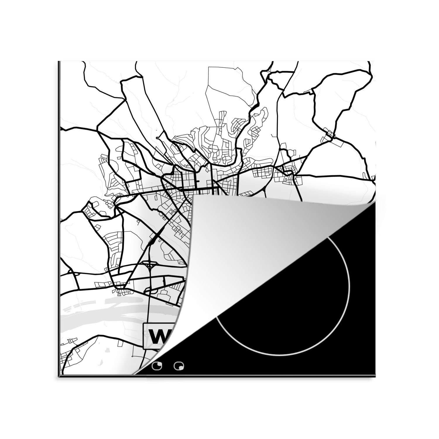 MuchoWow Herdblende-/Abdeckplatte Wiesbaden - Karte - Stadtplan, Vinyl, (1 tlg), 78x78 cm, Ceranfeldabdeckung, Arbeitsplatte für küche