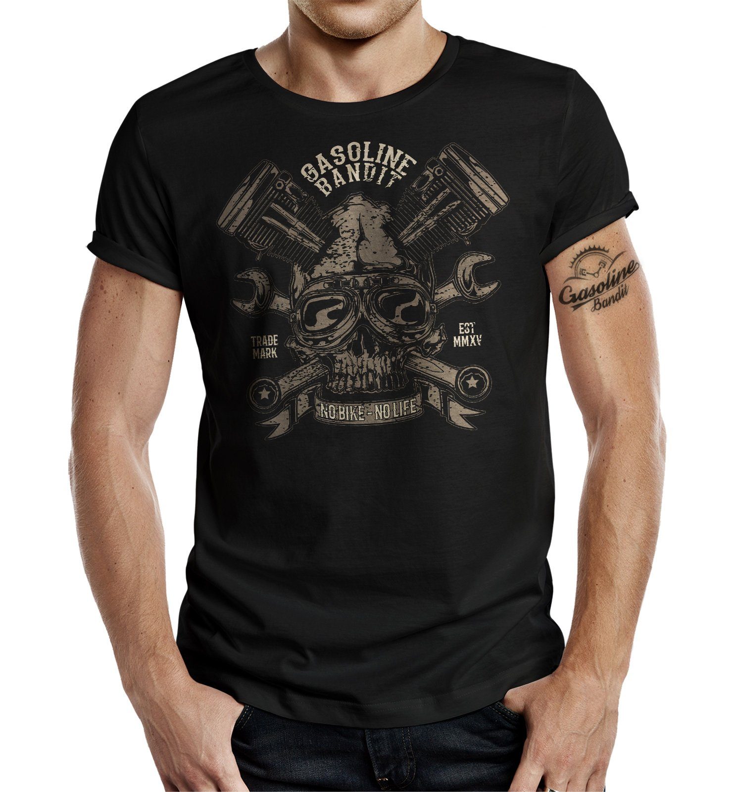 GASOLINE BANDIT® - T-Shirt im Biker Racer No Bike Motorrad No Life Design