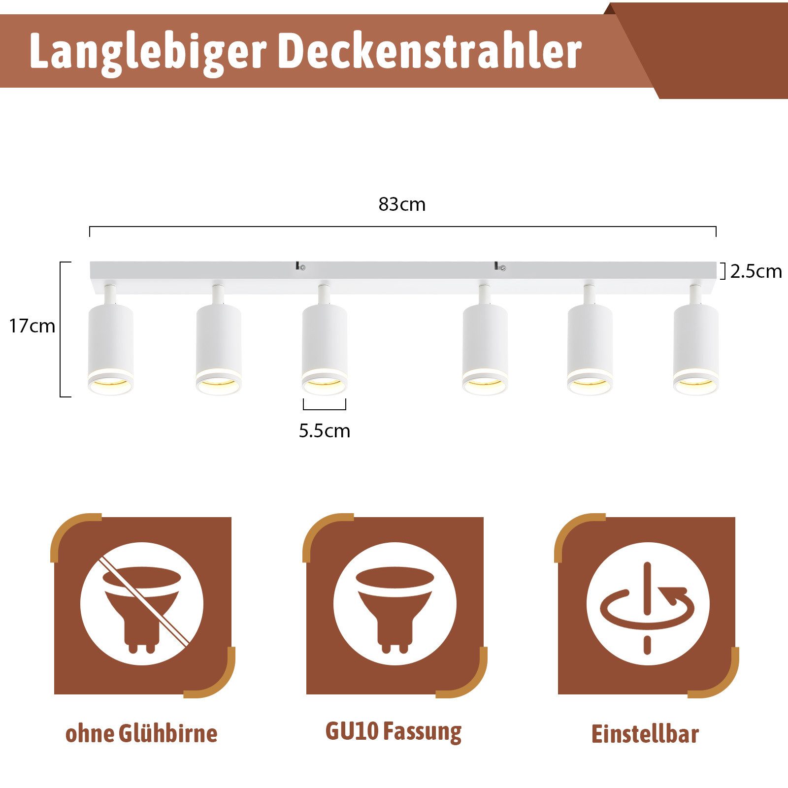 ZMH Deckenstrahler 6 Flammig Schwarz/Weiß GU10 Deckenlampe Modern Schwenkba günstig online kaufen