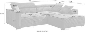 Jockenhöfer Gruppe Ecksofa Severino L-Form im Big-Sofa-Style, mit Kopfteilverstellung, rechts/links montierbar, Wellenfederung