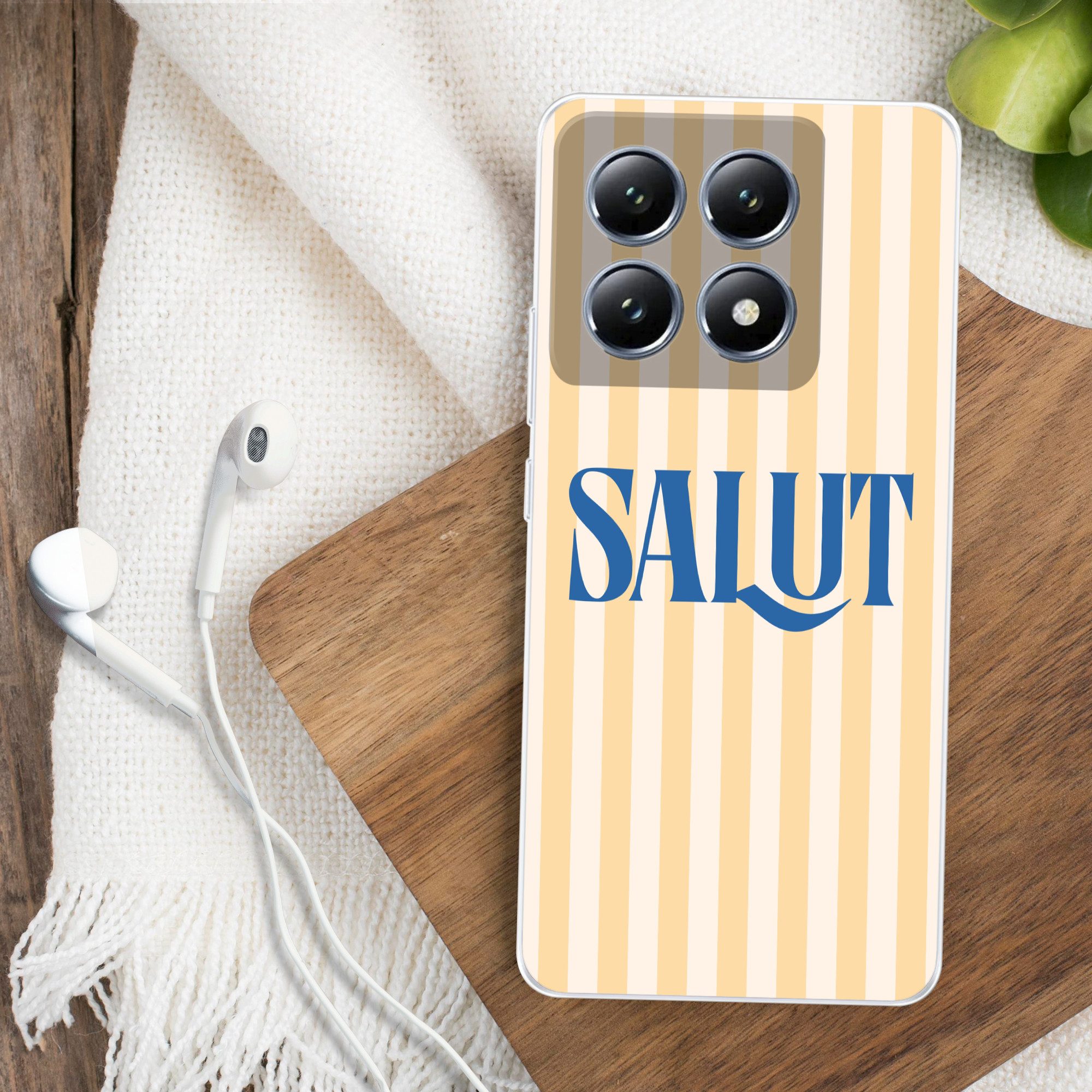 MuchoWow Handyhülle für Xiaomi 14T Salut - Zitat - Streifen - Gelb - Blau - Weiß, Handy Case, Silikon, Bumper Case Dünn