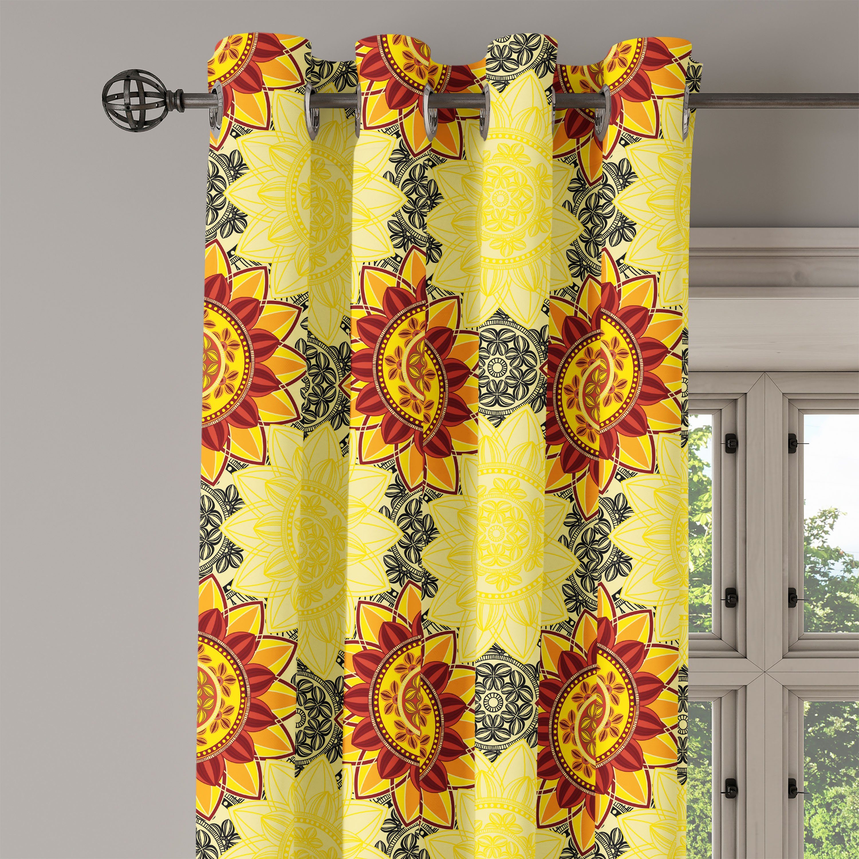 Gardine Dekorative 2-Panel-Fenstervorhänge für Yellow Abakuhaus, Wohnzimmer, vibrant Mandala Schlafzimmer