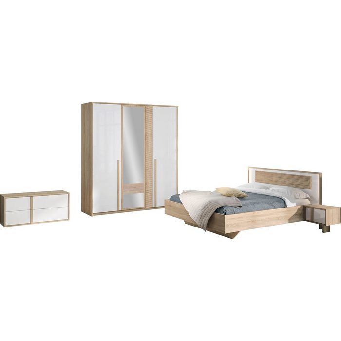 Gami Schlafzimmer-Set Curtys (5-St. 1x Bett 2x hängende Nachttische 1x Kleiderschrank und 1x Lowboard)