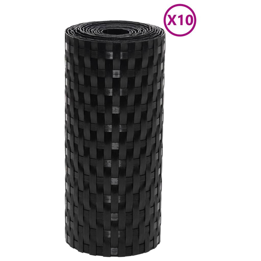 vidaXL Gartenzaun Balkon-Sichtschutze 10 Stk. Schwarz 255x19 cm Poly Rattan, (10-St)